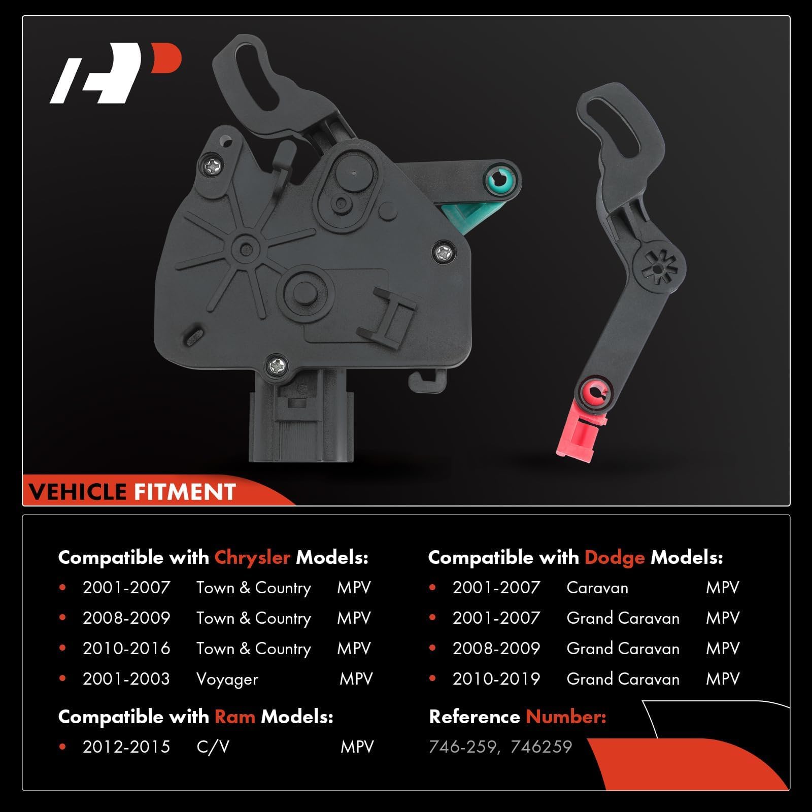 A-Premium Left & Right Sliding Door Lock Actuator Compatible With Chrysler Town & Country 2001-2016 & Dodge Caravan 2001-2007 Grand Caravan 2001-2019 & Ram C/V 2012-2015, # 746-259, 746259, 2-Pc Set