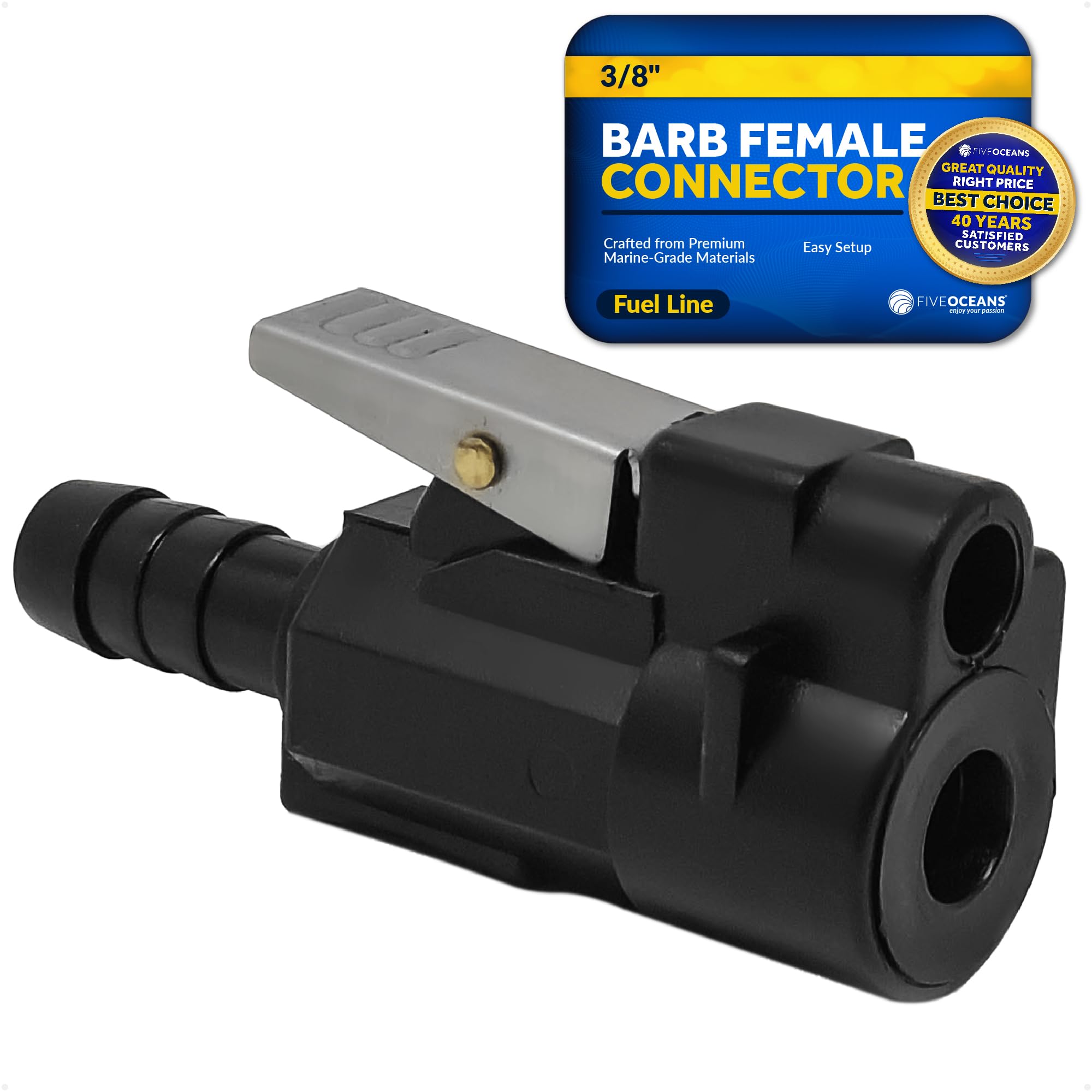 Five Oceans 3/8-Inch Barb Female Fuel Line Quick Connector For Yamaha/Mercury Outboard Connections And Mercury Fuel Tank Side, Replaces Part 22-13563A3, 22-13563Q3, 22-14213M, 2214213Q - Fo2900