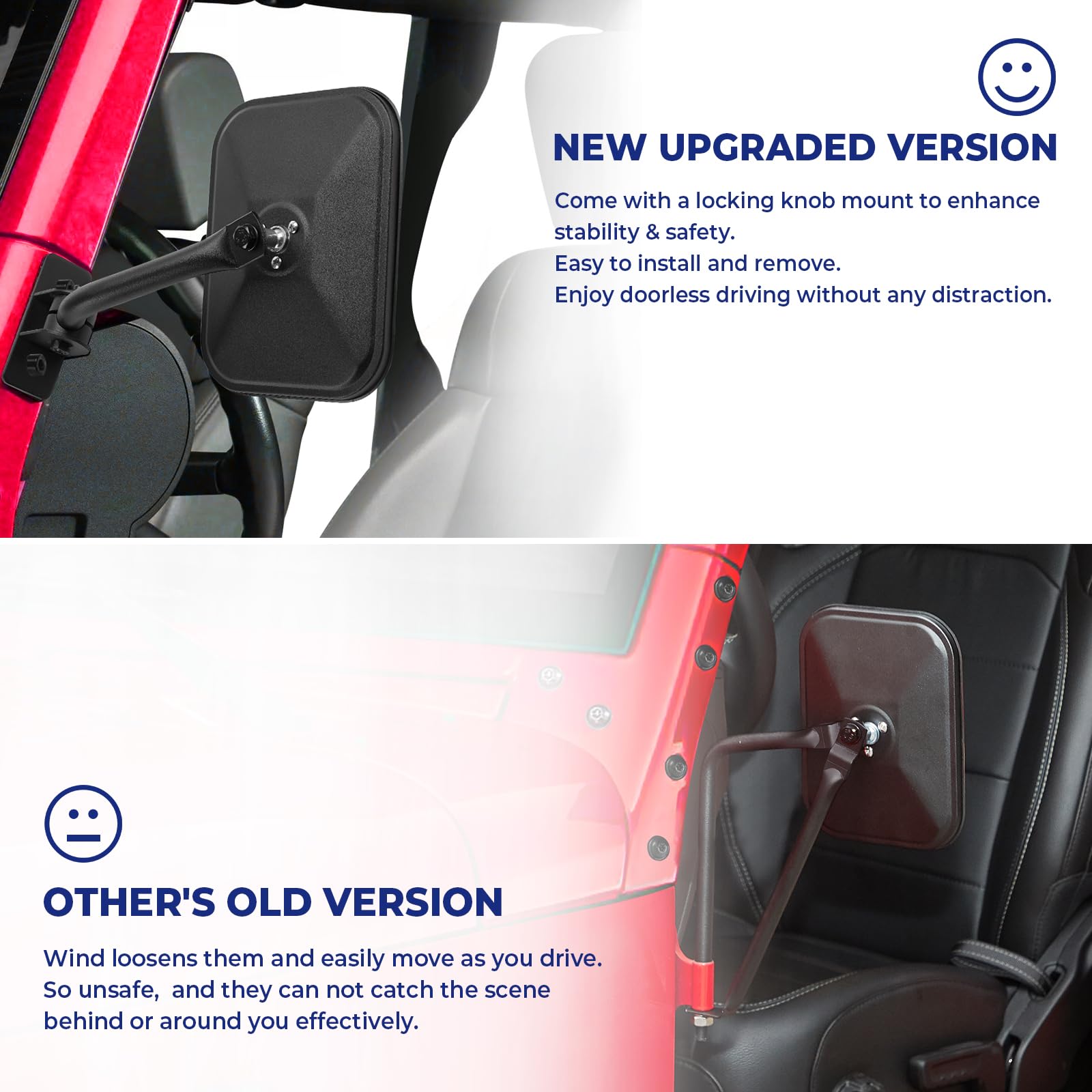 Qmparts Upgraded Mirrors Doors Off Compatible With Wrangler Tj Jk Jku, No Vibrate & Wobble Side View Mirrors, Easy-Install Quick