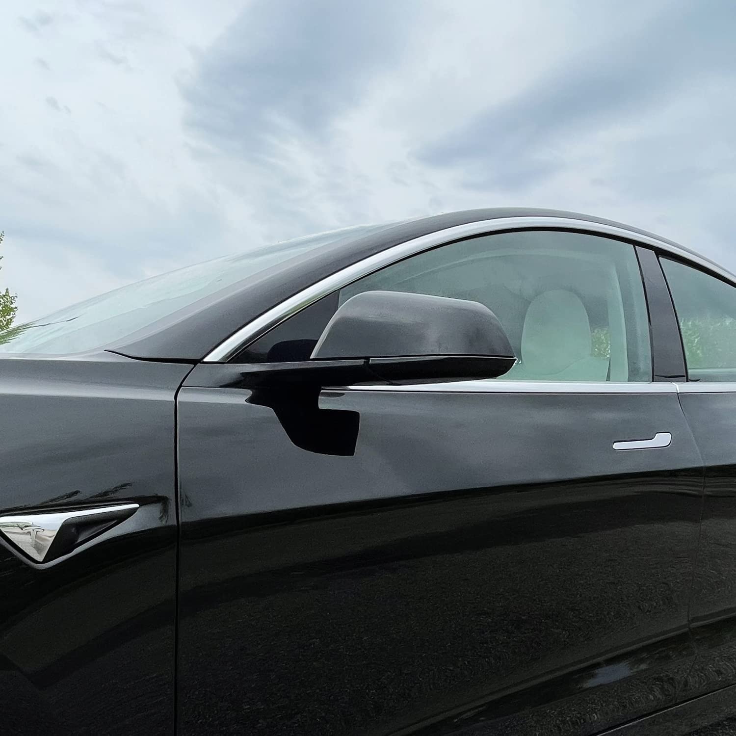 Slickmod Chrome Delete Blackout Vinyl Overlay For Tesla Model 3 (3. Mirror Trim, Gloss Black)