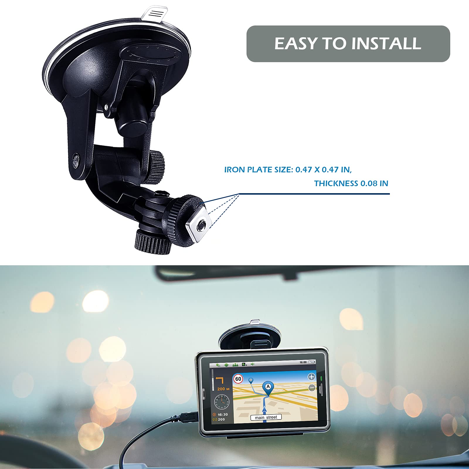 Collyon Windshield Mount - Suction Cup Camera Mount for 7 Backup Monitor, Ideal for Cars and Trucks