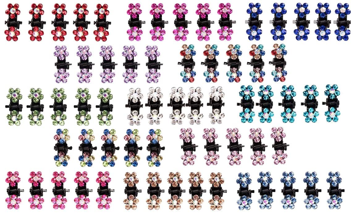 ANBALA 65pcs Mini Hair Clips No-Slip Grip Small Claw Clips Glitter Teeth Clips Rhinestone Hair Clips Metal Clamps Flower Hair Accessories for Women Girls (Mix Color)-New