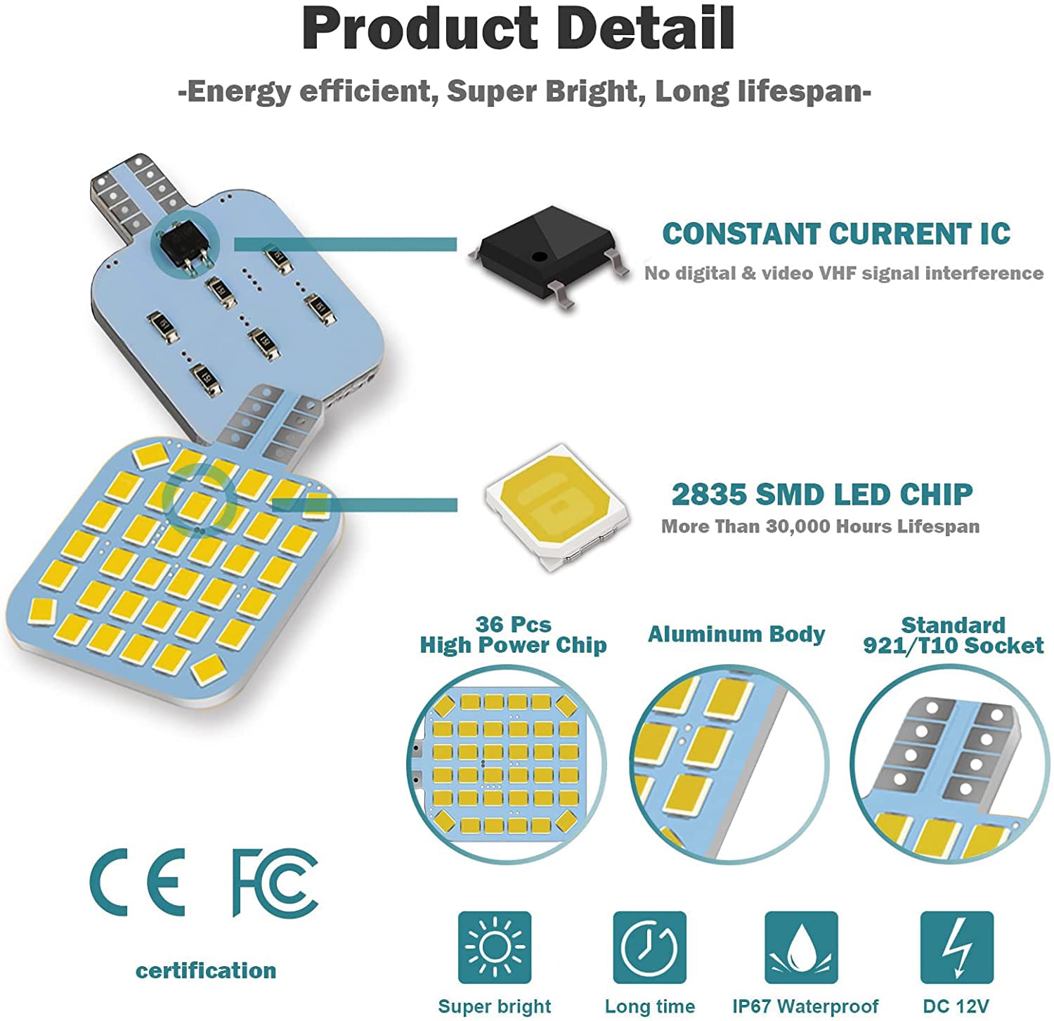 10Pcs T10 921 922 912 194 Rv Interior Led Light Bulbs, Super Bright Led Bulbs Replacement Lighting 36-Smd 2835 4500K Natural Whi