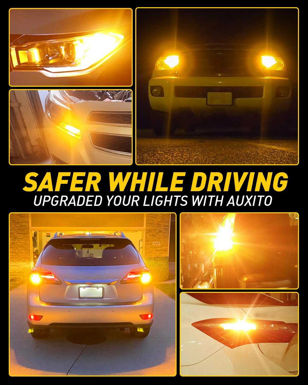 Auxito Canbus 7440 Led Bulbs Amber Yellow 4000 Lumens For Turn Signal Lights With Built-In Resistor Anti Hyper Flash 7440Na T20