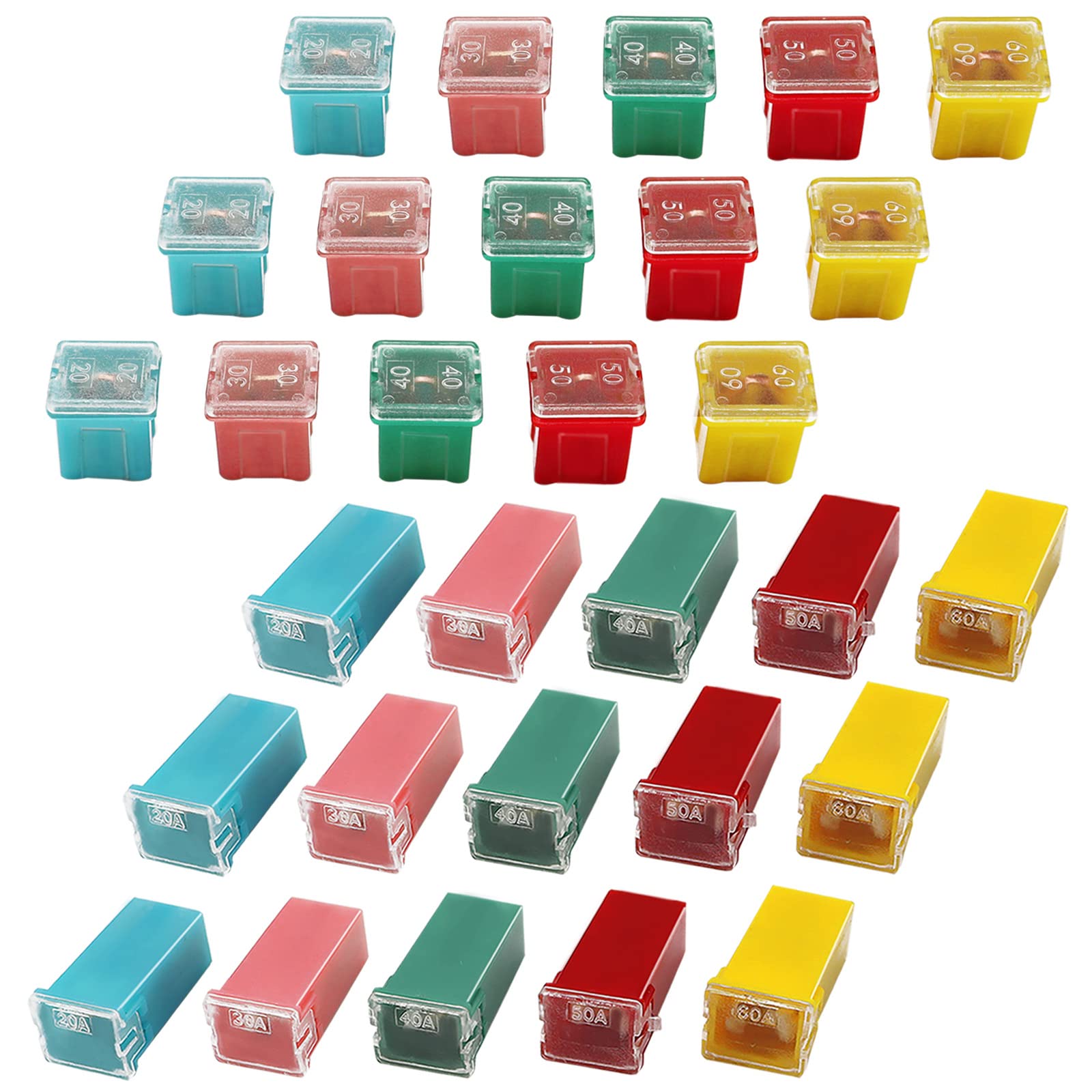 Taiss Automotive Tall/Standard and Low Profile Box Shaped Fuses Assortment Kit, Car Fuses Assortment Kit 30PCS; Suitable for Che