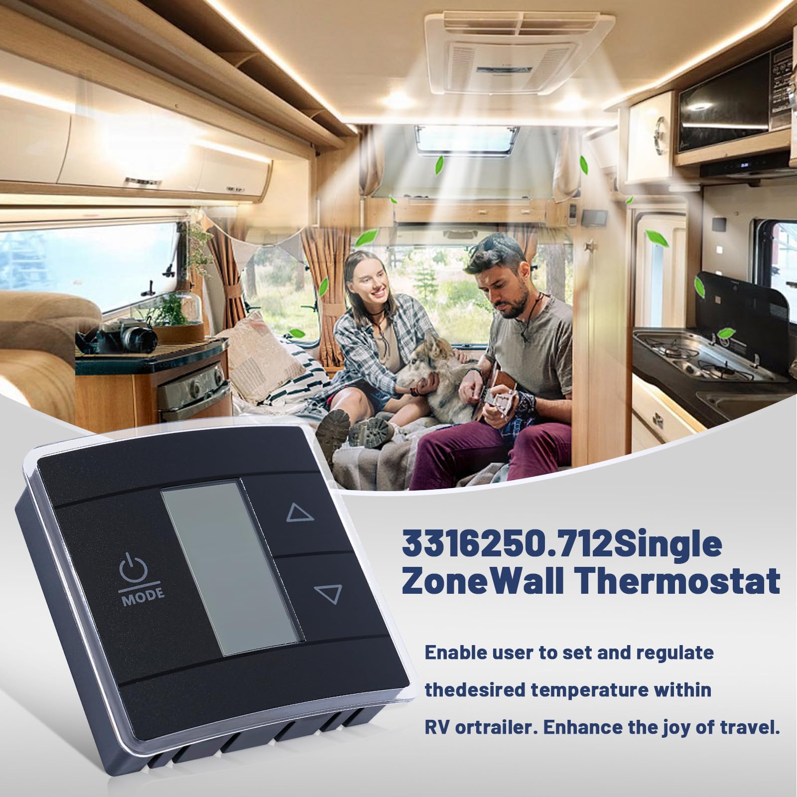 Fenglesha 3316250.712 RV Single Zone Wall Thermostat Compatible with Dometic, Used for Cool/Heat/Furnace Control, Blue Backlight