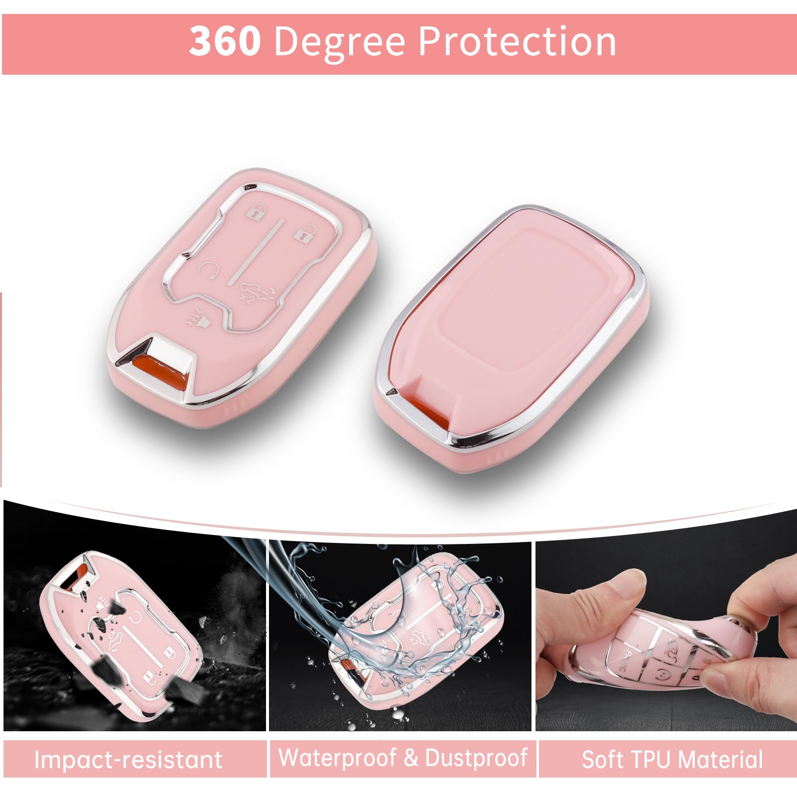 Pangpai Pink Car Accessories 3 Pcs For Chevy Gmc Silverado Sierra 1500 2500Hd 3500Hd Terrain Acadia 5 Buttons Key Fob Cover With