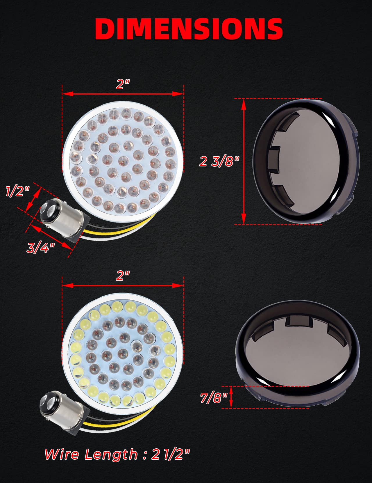 Amazicha 1157 Led Motorcycle Turn Signals 2' Bullet Front Rear Turn Signals Lens Covers Kit Compatible For 1986-2024 Harley Touring Street Glide Dyna Sportster Softail Electra Road Glide Iron 883