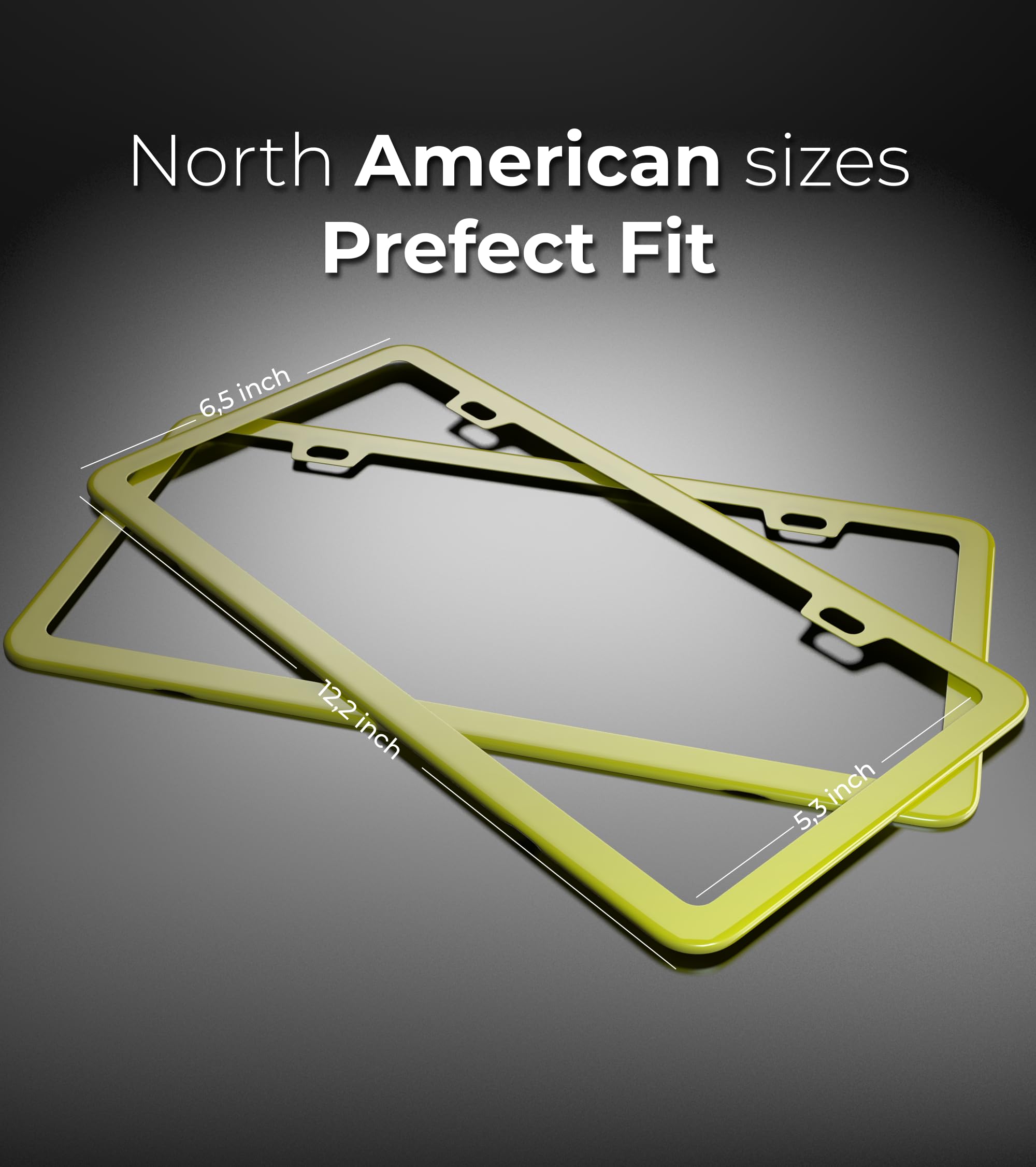 Deselen Yellow License Plate Frame, Metal Thin Stainless Steel With 2 Holes Screw Cap, 2 Pack (Yellow)