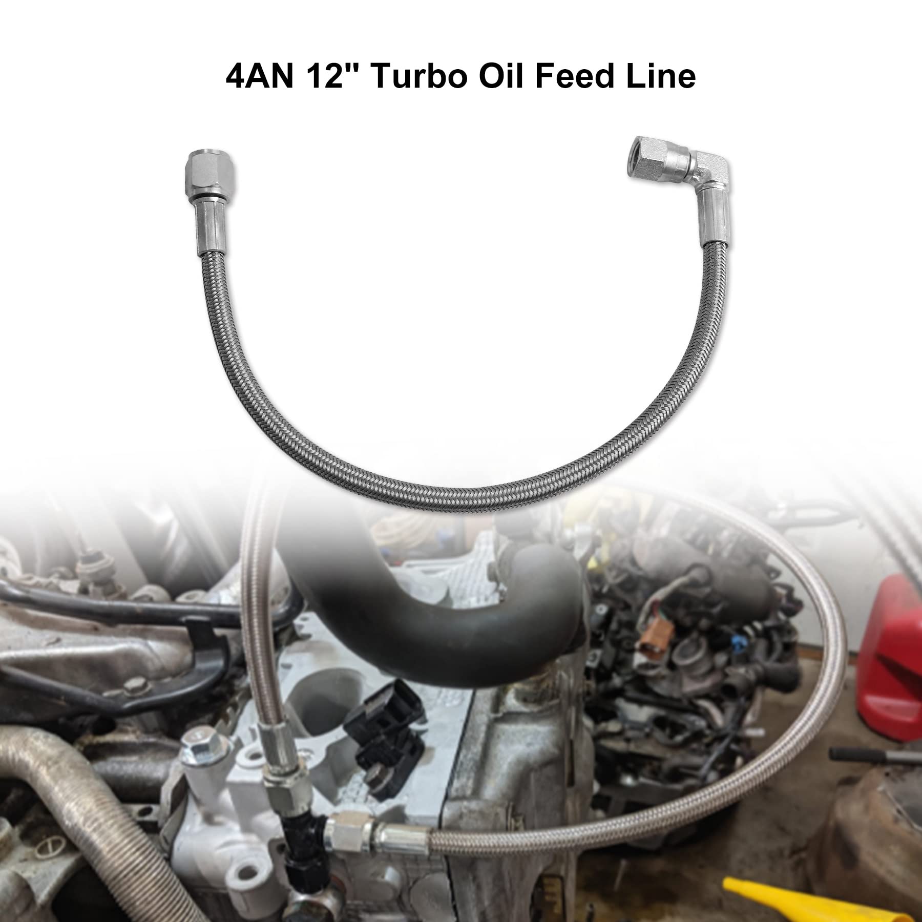 4AN Turbo Oil Feed Line 12'' Turbo Feed Line Length Stainless Steel Braided 4AN Pressure Stainless Remote Turbocharger Oil Drain