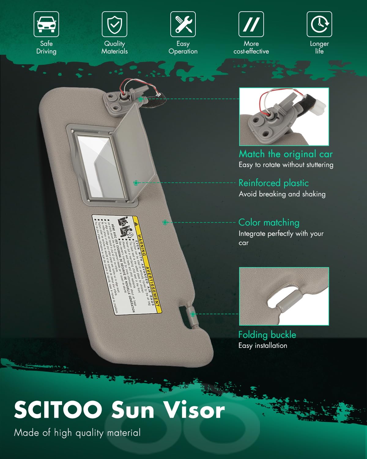 Scitoo Left Driver Side Sun Visor Assembly Without Sunroof Fit For 2006 2007 2008 For Hyundai Sonata Gray Car Sun Visor 85201-0A