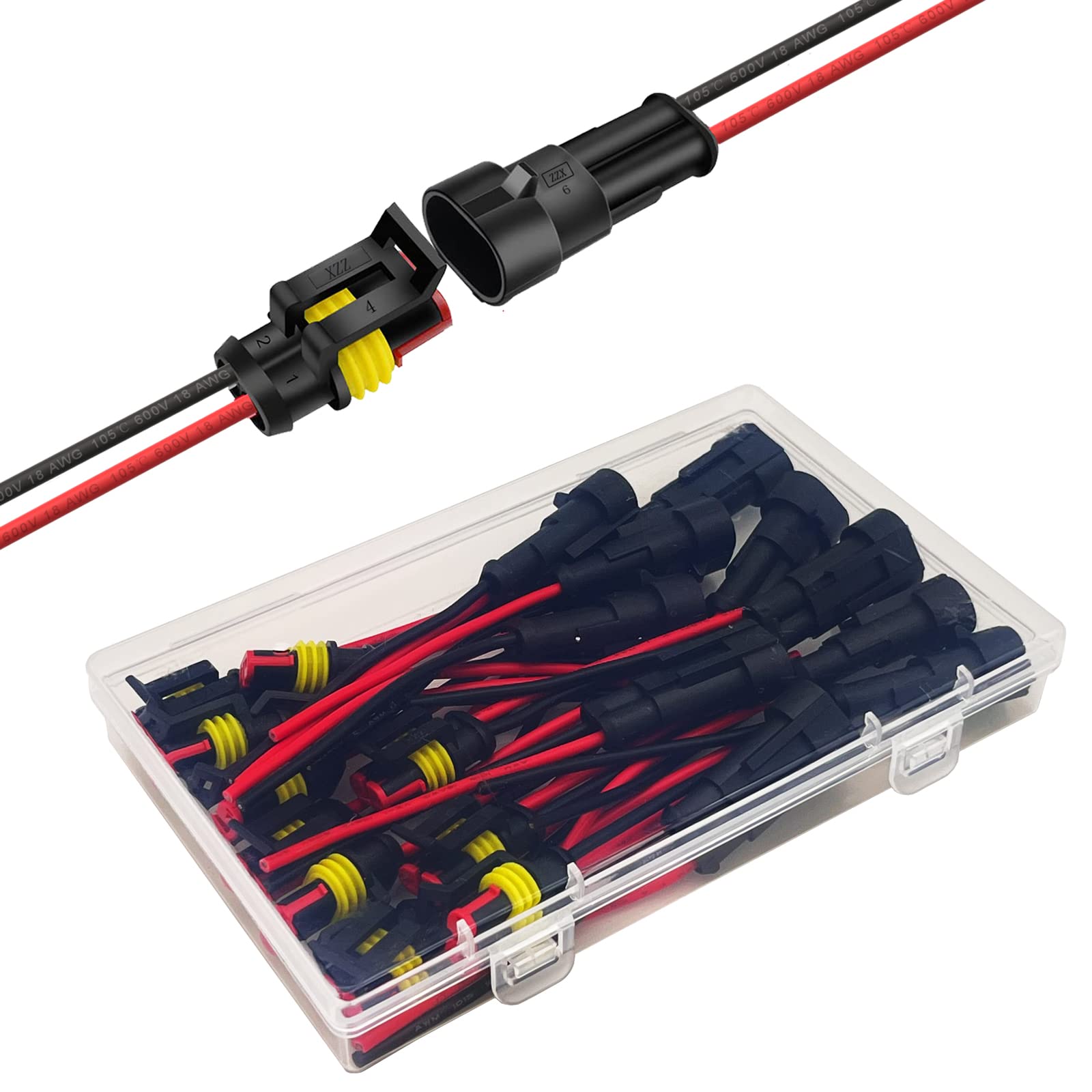 Twippo 18 Awg 2 Pin Waterproof Connector 2 Pin Automotive Electrical Connectors Quick Disconnect 2 Wire Connectors With 18 Gauge
