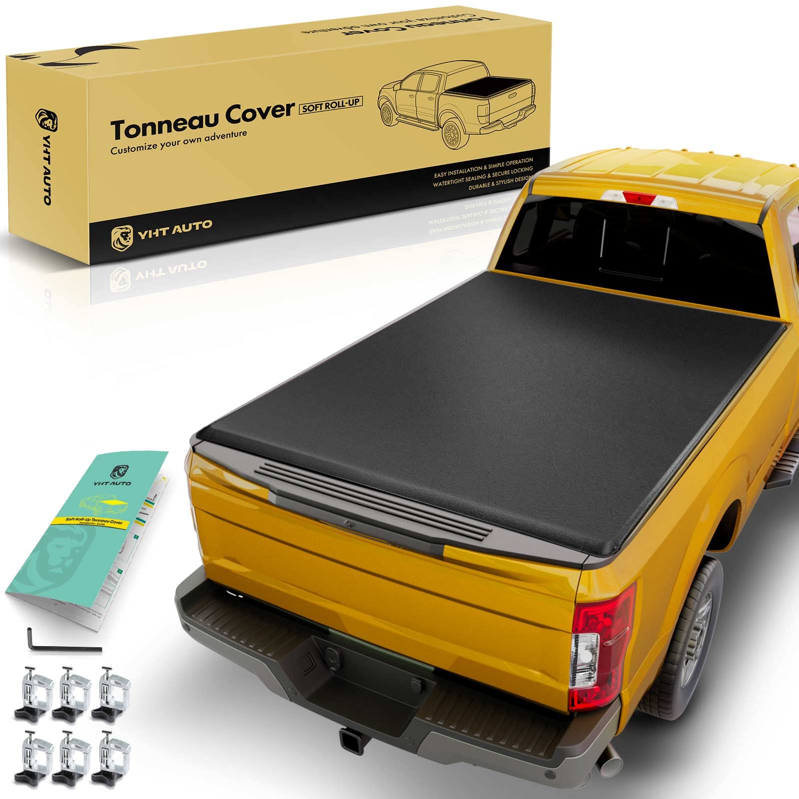 Yhtauto Soft Roll Up 6.5 Ft (78.8''-78.9') Truck Bed Tonneau Cover Compatible With Ford & Lincoln Models 04-24 F-150, 05-08 Mark Lt, Fleetside, W/Auto Locking Truck Bed Cover All Weather Waterproof