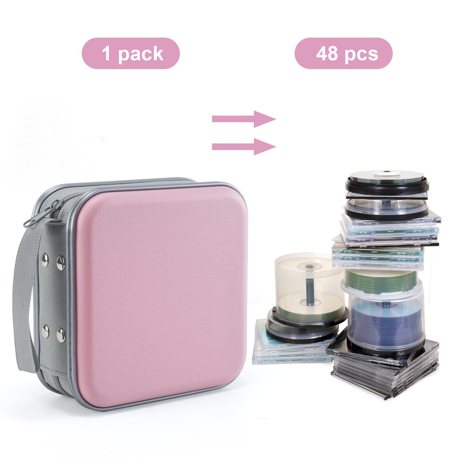 Uentip Cd Case For Car,48 Capacity Dvd Case Portable Zipper Cd Case Holder Large Storage Cd Wallet Cd Organizer Home Travel (Lig