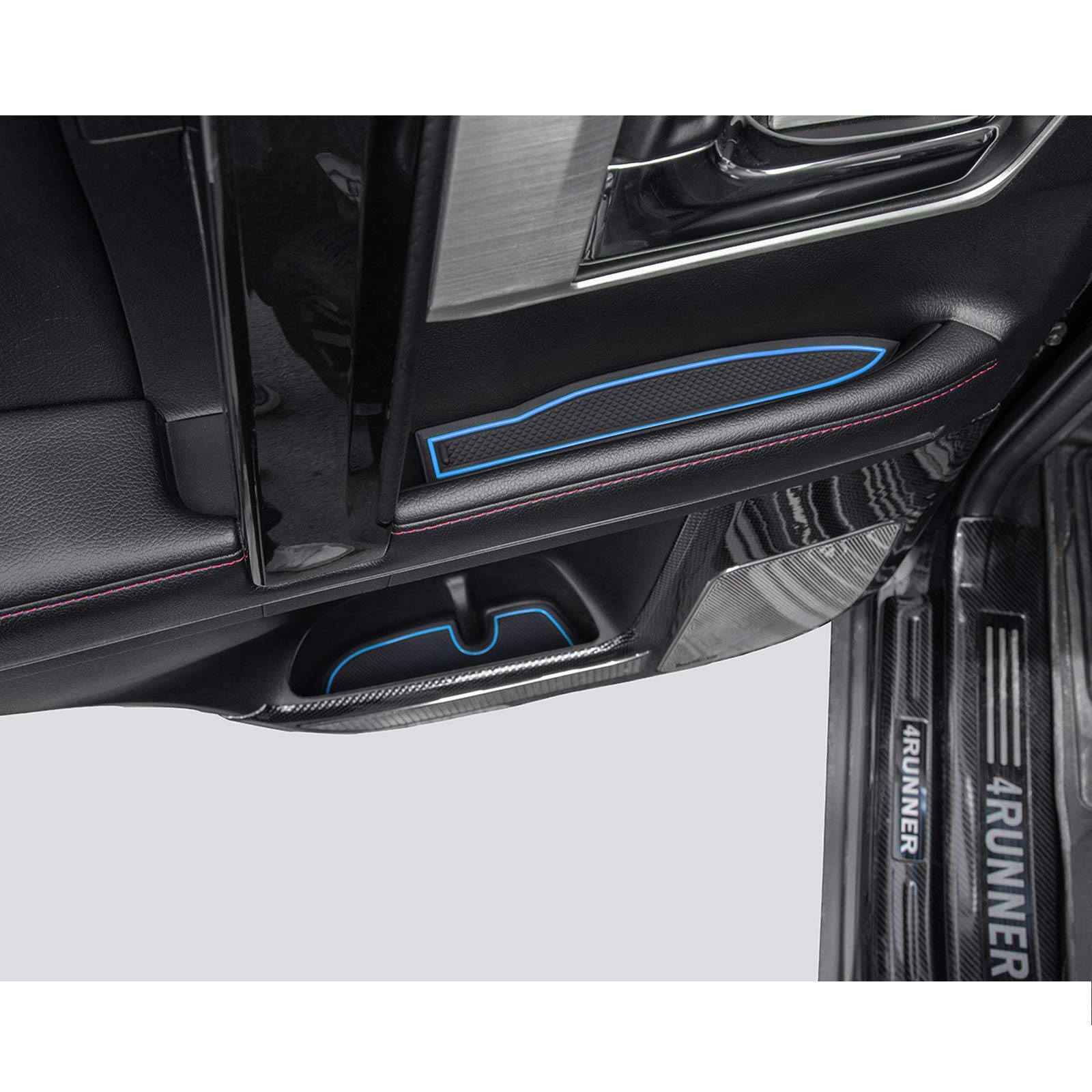 Jdmcar Premium Cup Holder, Console, And Door Pocket Inserts Kit Compatible With 2023 Toyota 4Runner 2010-2019 2020 2021 2022 - Custom Liner Accessories (2 Row, Blue Trim)-27Pc Set