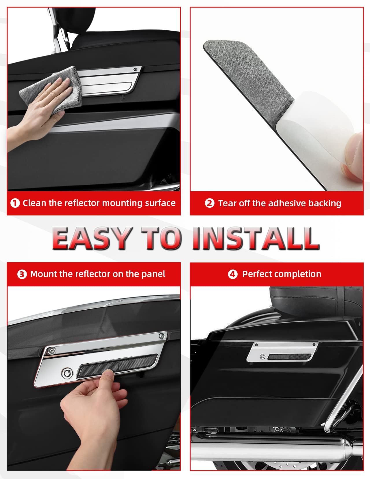 Amazicha Saddlebag Saddle Bag Reflectors Black Latch Cover Side Visibility Compatible For Harley Davidson Touring Road King Street Electra Road Glide 1993-2013 (Left & Right)