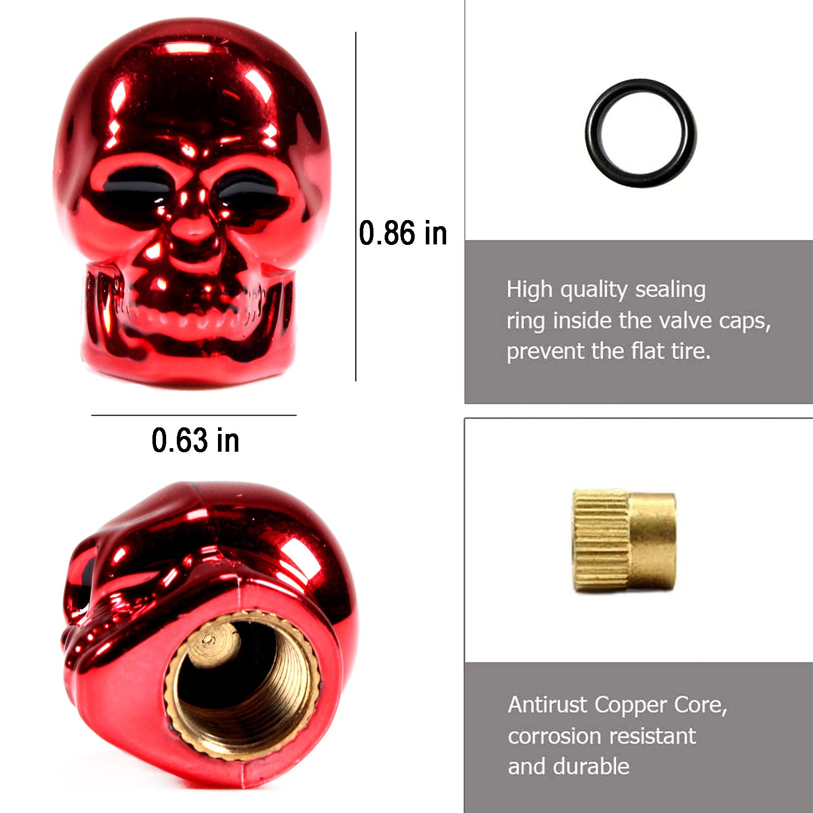 Dsycar Red Skull Valve Stem Caps Funny Cars Tires Valve Stem Caps Cover Cool Skull Head Universal For Cars Suv Bike Trucks Motor