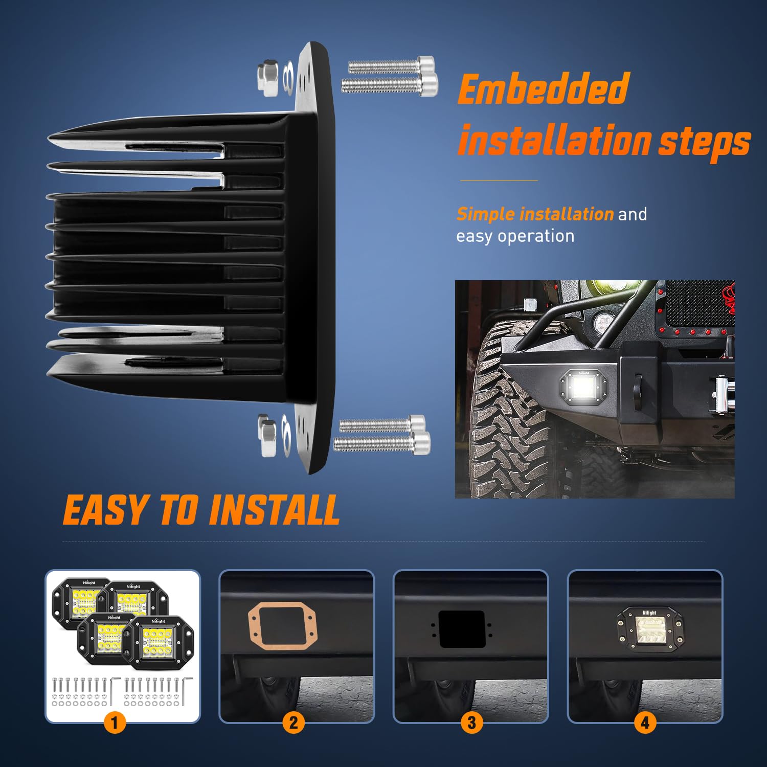 Nilight 4Pcs 42W Flush Mount Led Pods Spot Flood Combo Beam Driving Light Backup Light Reverse Light Grill Mount Light With 16Aw