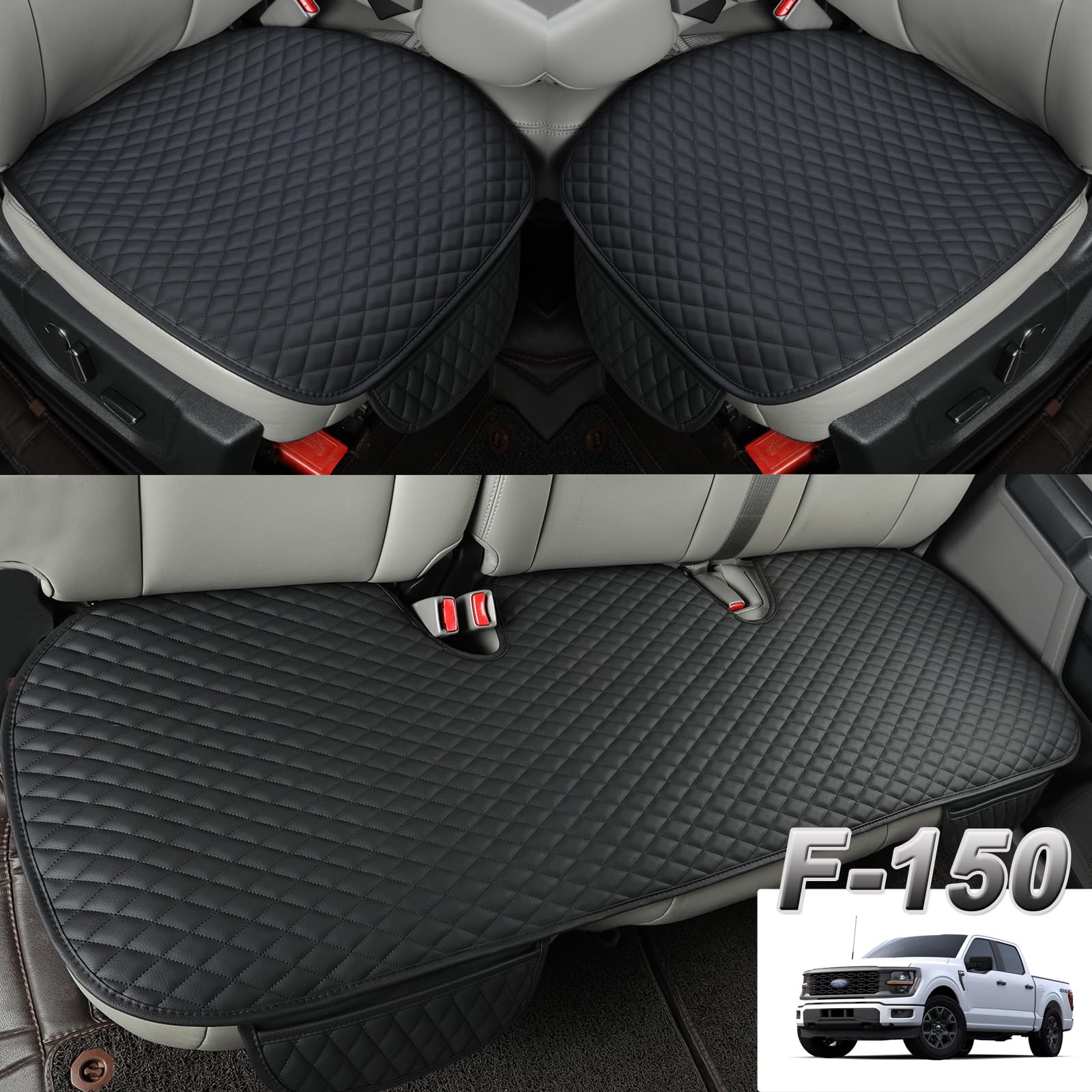 West Llama Pu Leather Car Seat Covers Protectors, Bottom Seat Covers For Cars Fit Ford F150,F250,F350(Black)
