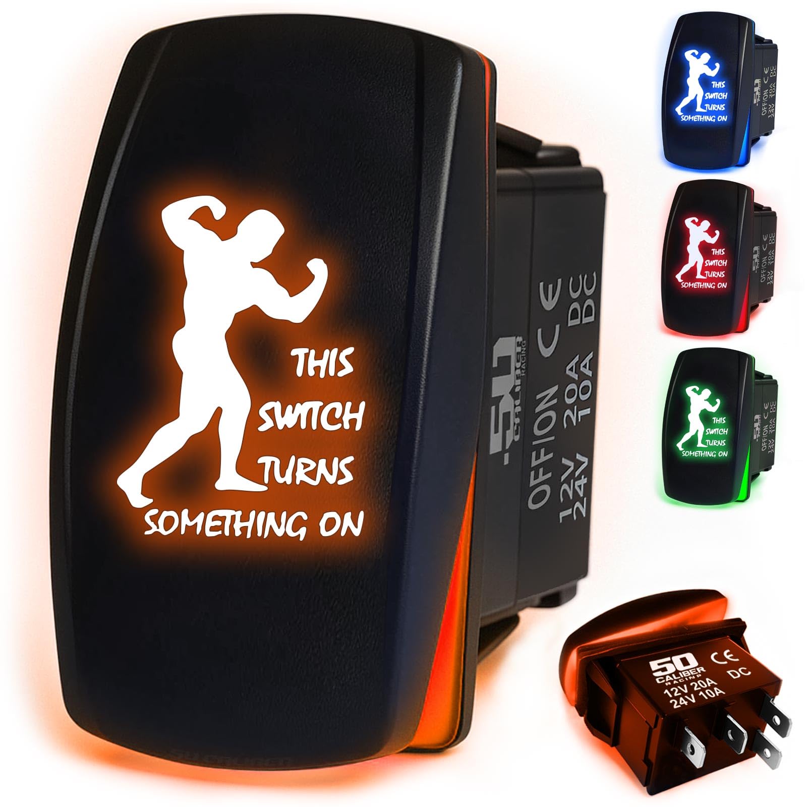 50 Caliber Racing This Switch Turns Something On Strong Man Design On/Off Rocker Switch (Orange)