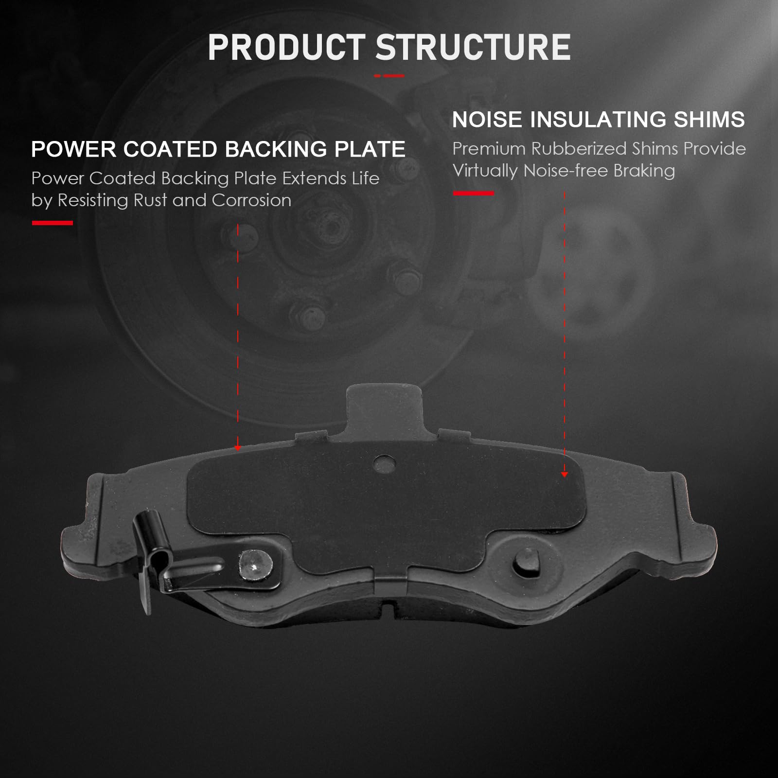 Cciyu D749 D750 Front & Rear Disc Brake Pads Kit For Chevrolet Camaro 1998-2002,For Pontiac Firebird 1998-2002 8Pcs