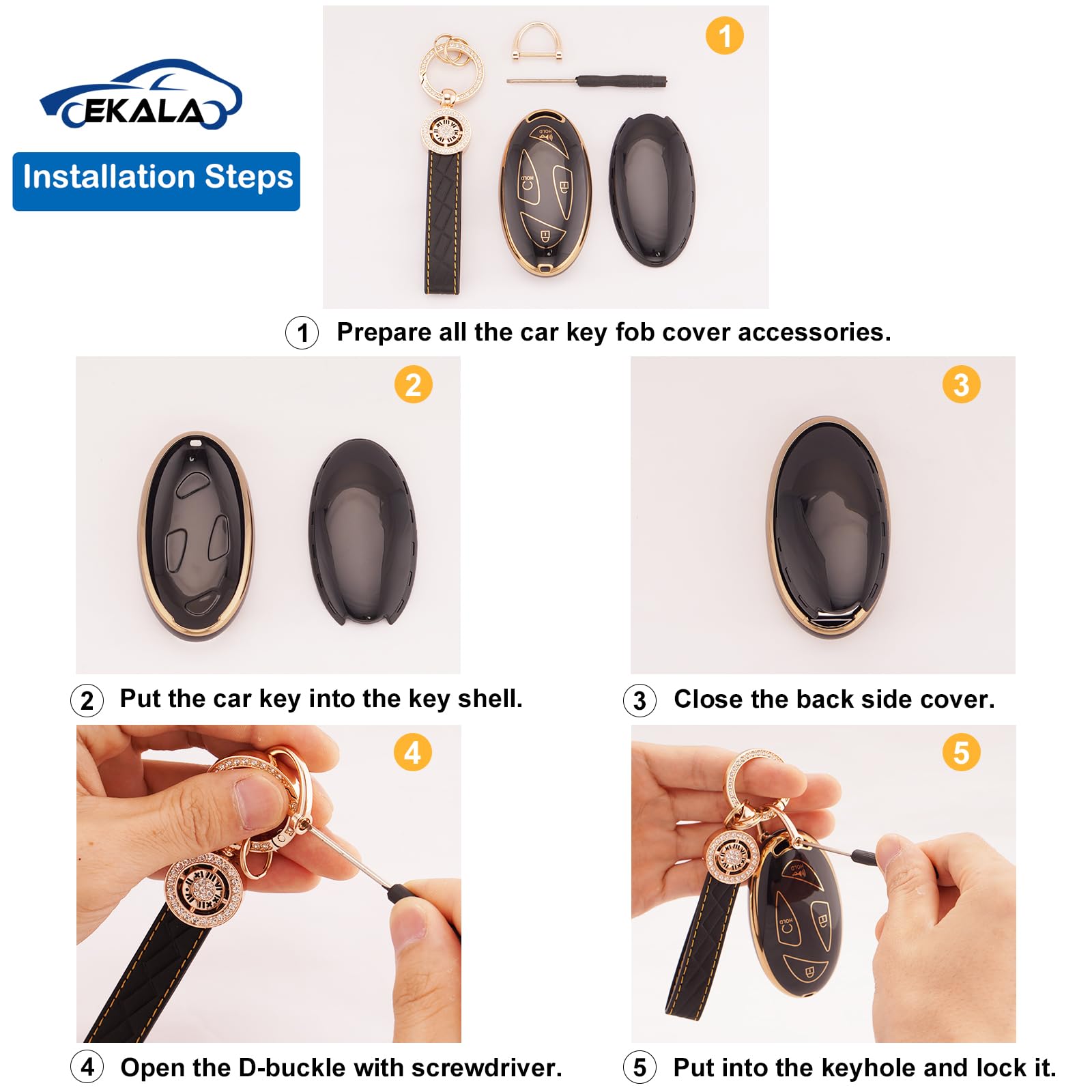 Ekala For Hyundai Ioniq 6 Key Fob Cover, 5 Buttons Key Shell Compatible With 2023 2024 Hyundai Ioniq 6 Grandeur Gn7 Kona Key Fob