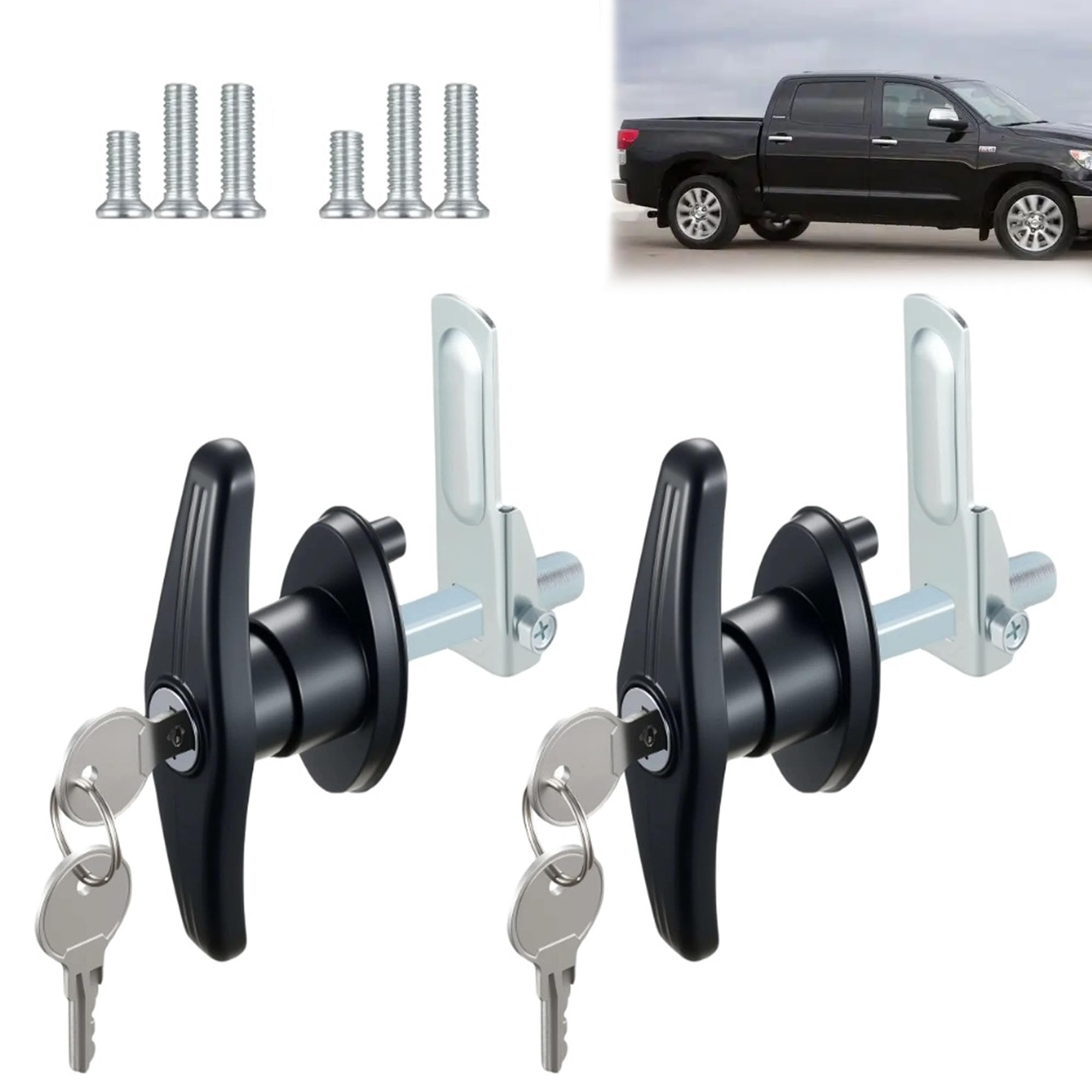 Ojeemii 2PCS Truck Cap Locking T-Handle, Camper Shell Accessories, T-Handle Latch with Keyed Lock, Truck Camper Shell Lock, Key 