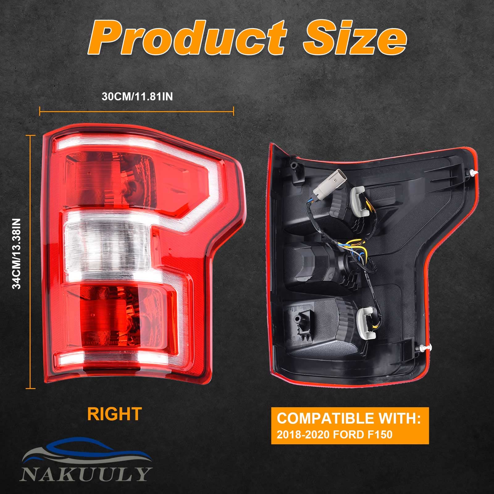 Nakuuly Tail Light Compatible With 2018 2019 2020 Ford F150 F-150 Right Passenger Side Taillight Rear Brake Lamp Signal Assembly