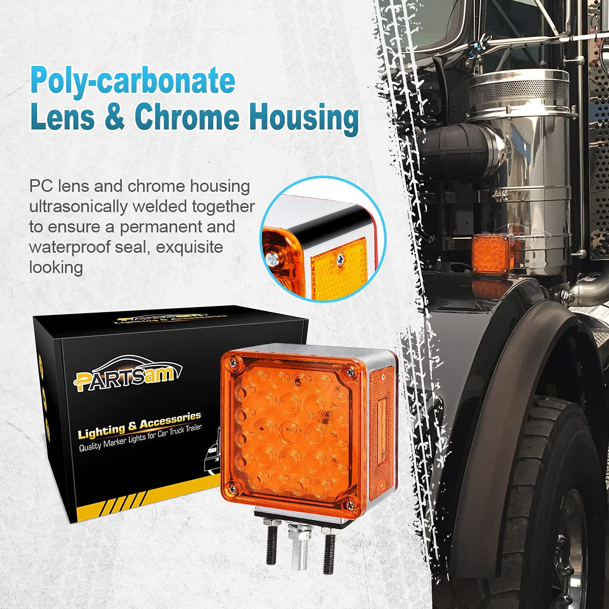 Partsam 2Pcs Square Dual Double Face Fender Stop Turn Signal Tail 52 Led Amber/Red, Truck Trailer Double Face Led Pedestal Light