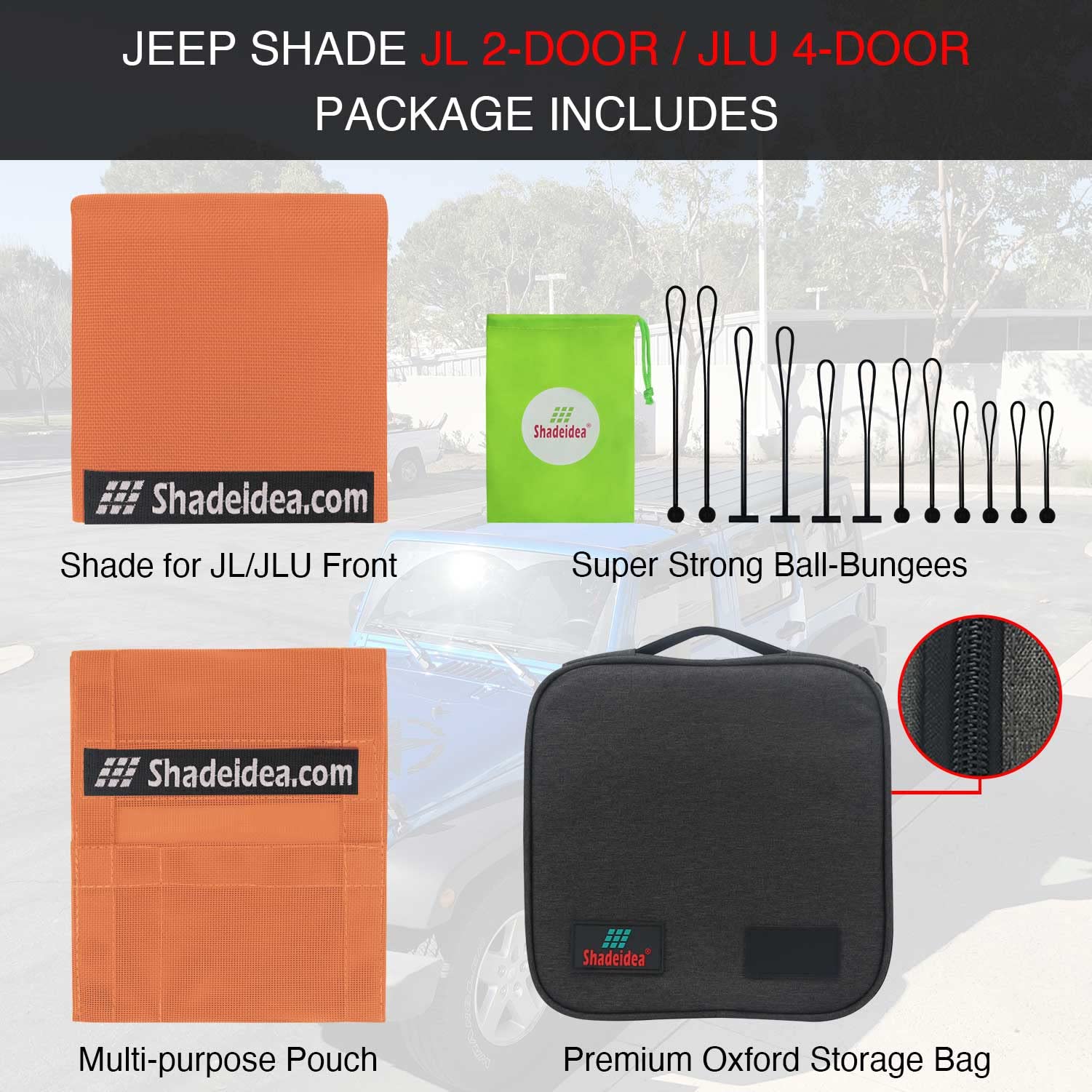 Shadeidea Sun Shade For Jeep Wrangler Jl Unlimited (2018-2023) 2 Door And 4 Door Front-Orange Mesh Screen Sunshade Jlu Sahara Ru