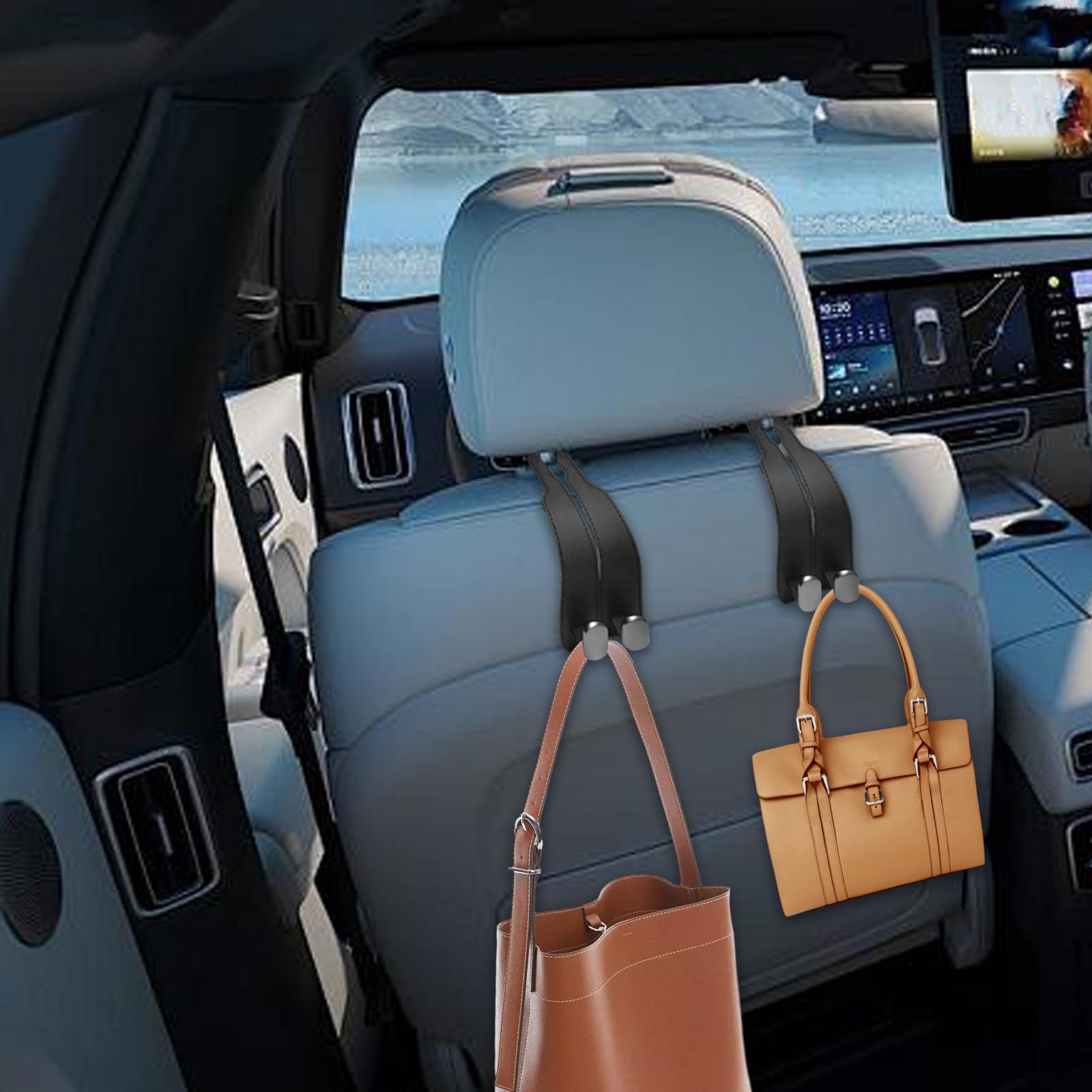 2Pcs Car Seat Back Storage Hook, Leather Car Seat Hooks For Headrest, Car Purse Hook Car Bag Hooks Car Hooks, Headrest Hooks Pur