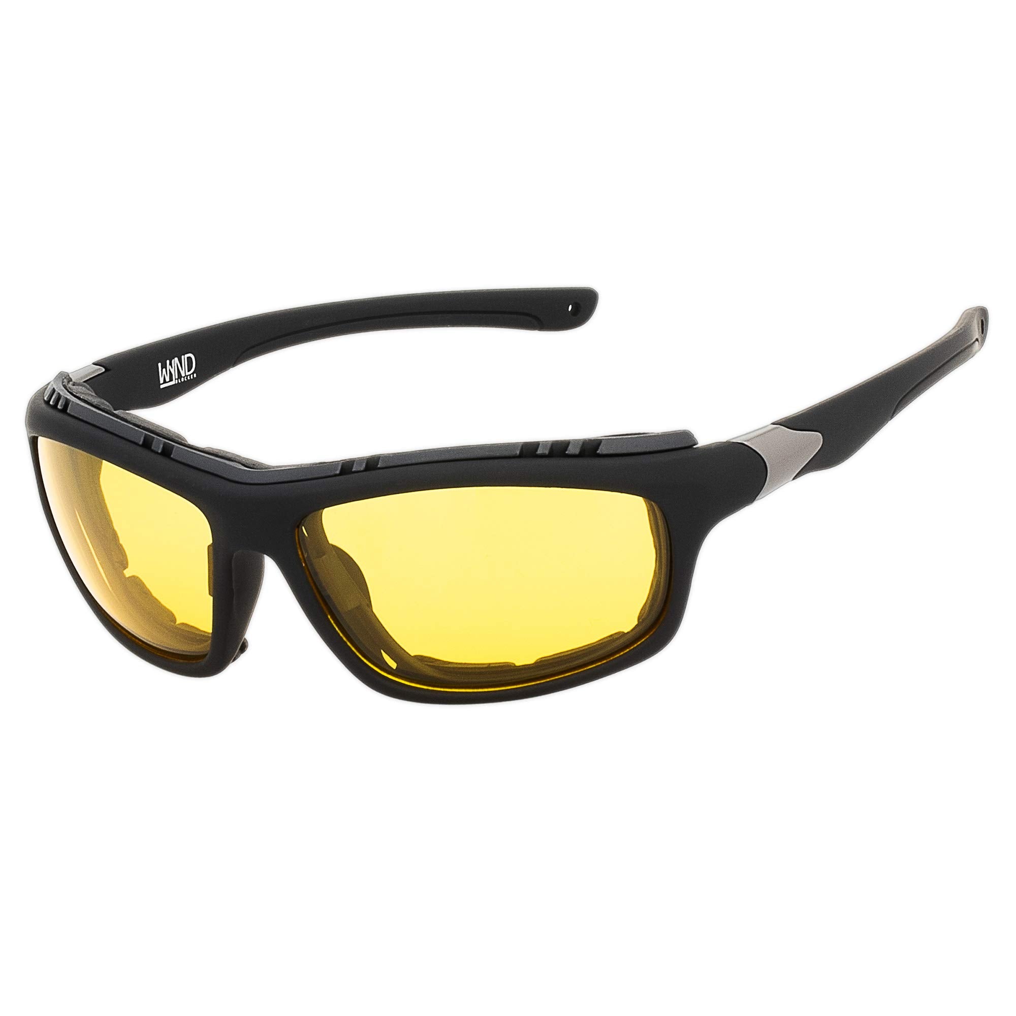 Wynd Blocker Airdam Sunglasses Motorcycle Riding, Driving, Fishing, Boating Wrap (Black Matte, Yellow)