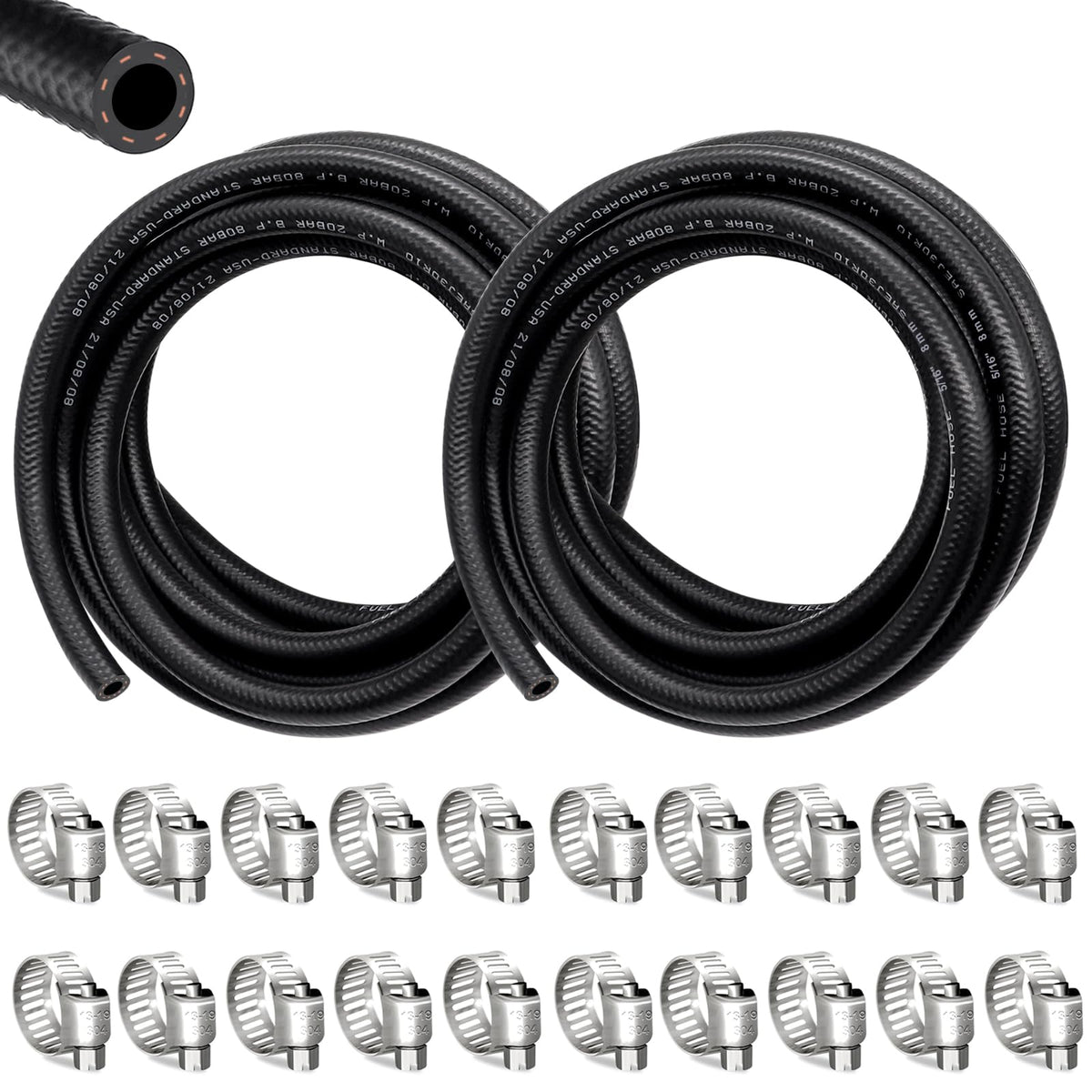 Smseace 3/8 Inch+5/16 Inch 10Ft Fuel Line Hose Nbr Rubber Fuel Line High Pressure 300Psi Fuel Line With 20Pcs Hose Clamp For Sma