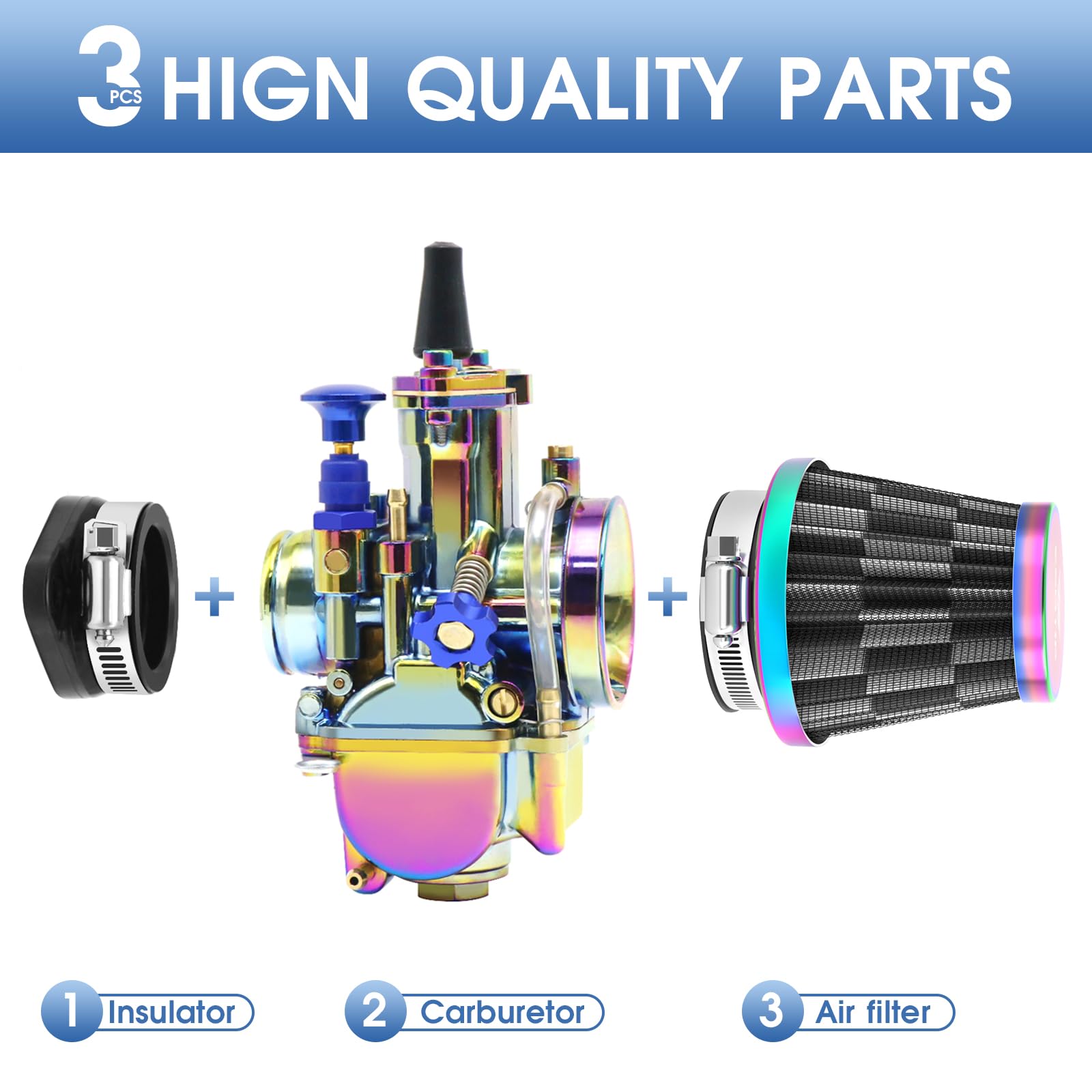 P-W-K 28Mm Carburetor Kit With Air Filter Intake Manifold Carb Jets Universal Suitable For 2T/4T Dirt Bike Motocross Motorcycle Scooter Atv Quad Go Kart