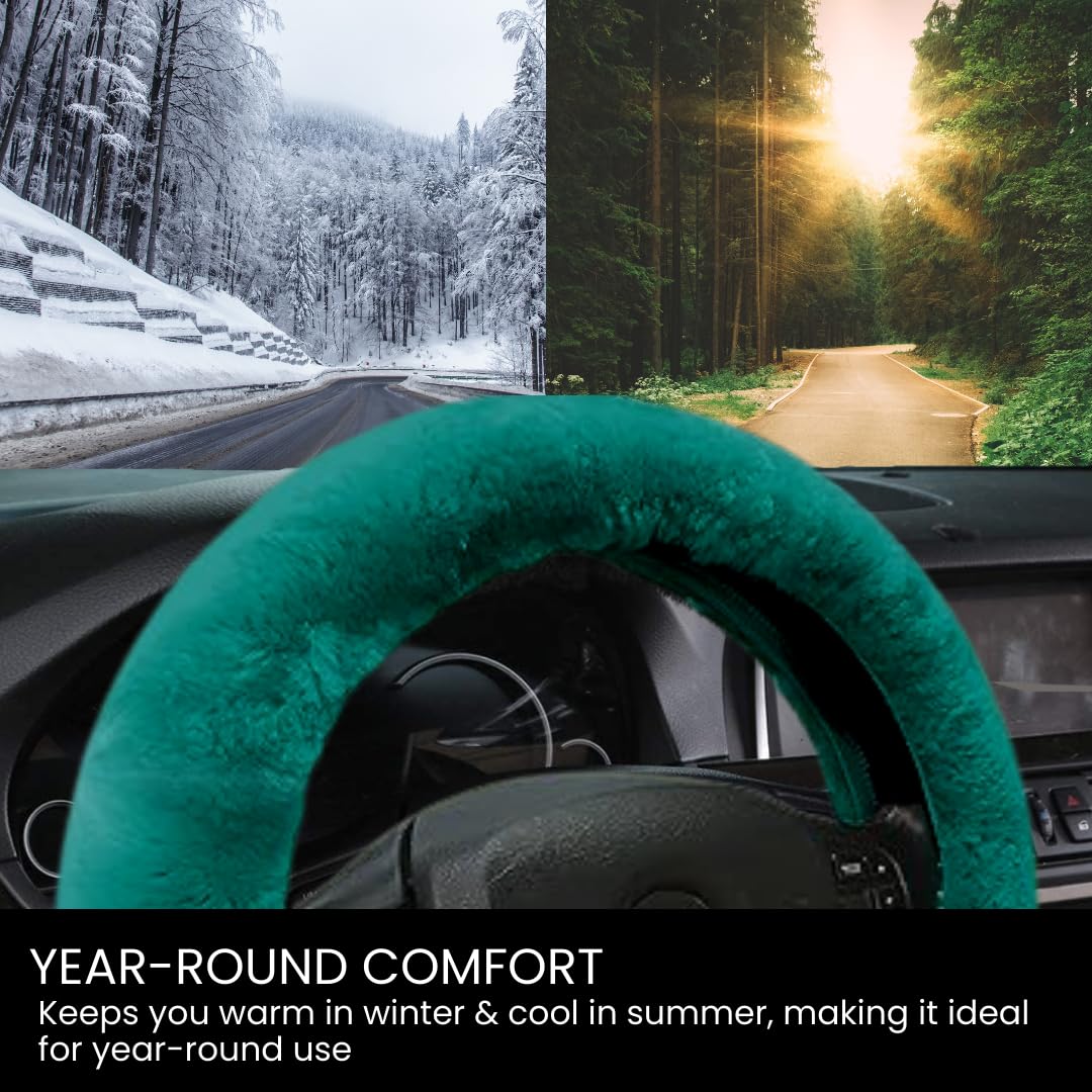 Andalus Brands Fluffy Wool Sheepskin Steering Wheel Cover, Soft & Fuzzy Plush, Universal Fit 14 1/2-15 1/2 Inch, Anti-Slip, Comf