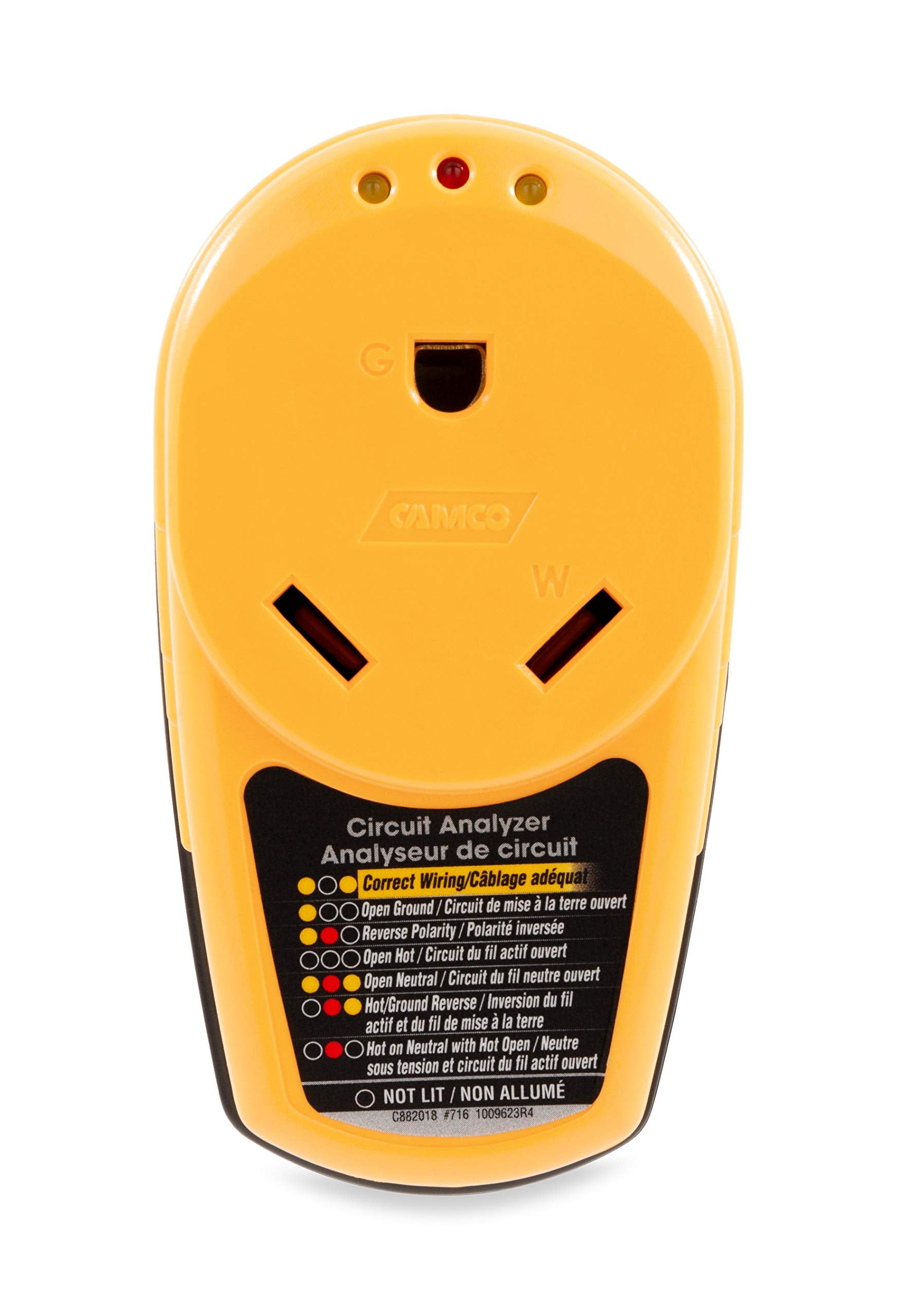 Camco Power Grip Camper/RV 30-Amp Circuit Analyzer | Features Integrated Surge Protection & Indicator Lights | Protect RVs from Power Surges and Faulty Electrical Connections | Yellow (55315)