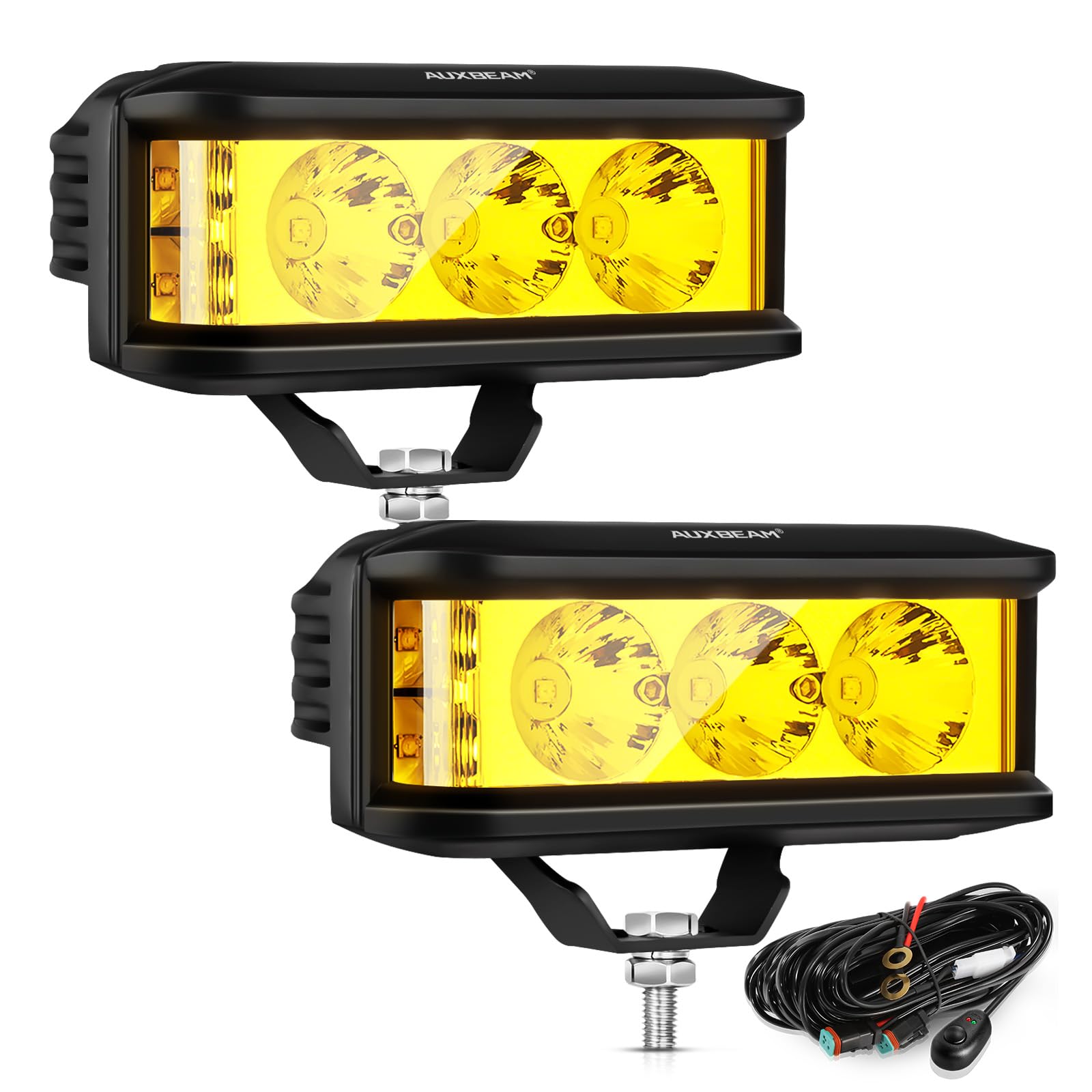 Auxbeam 5Inch 68W Amber Fog Light Side Shooter Led Light Bar With Golden Yellow Spot Flood Combo Beam, Waterproof Offroad Fog Li