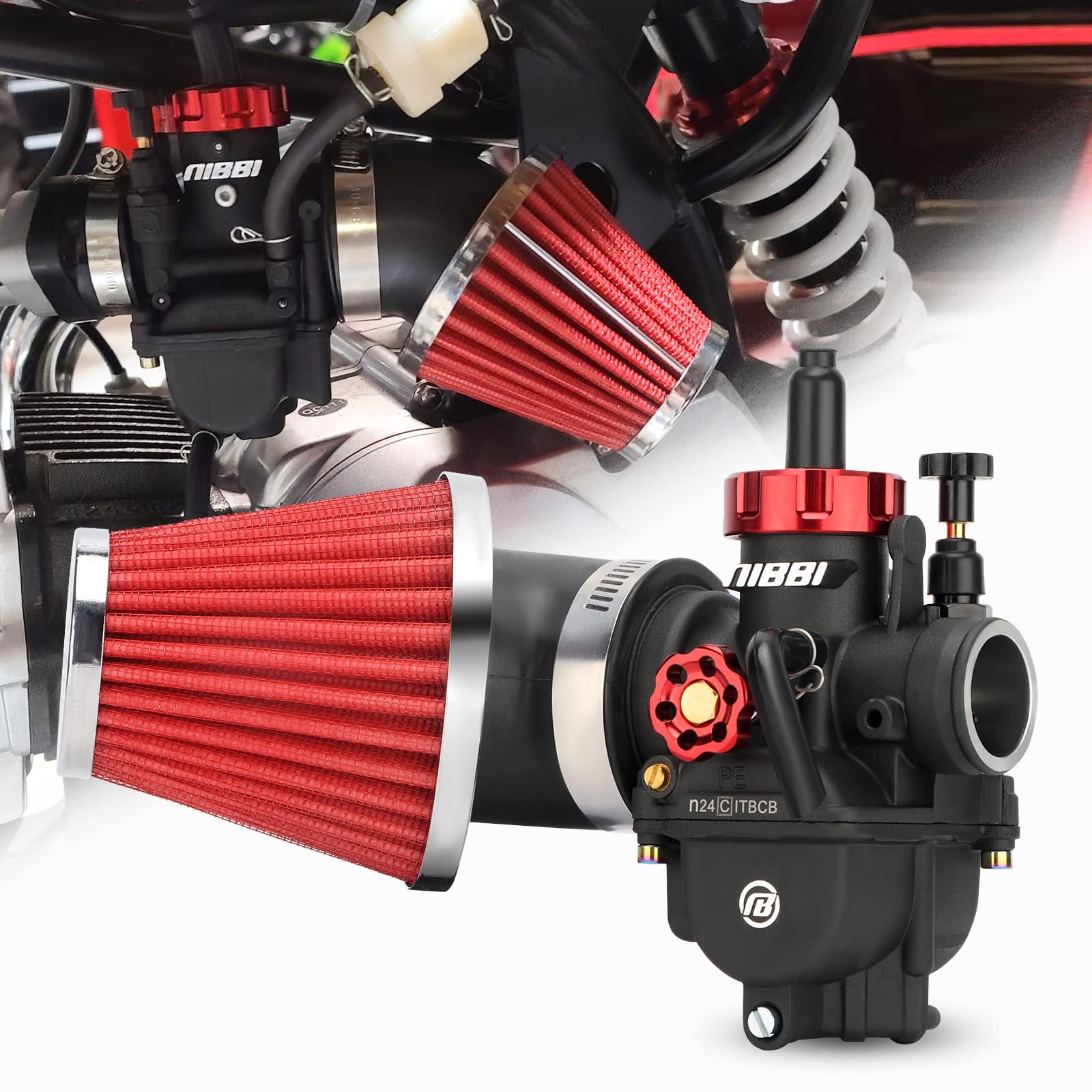 NIBBI PE24 Carburetor with 48mm Air Filters Kit,Upgrade Dirt Bike's Performance,Compatible with 125cc-150cc for Apollo,TaoTao, L