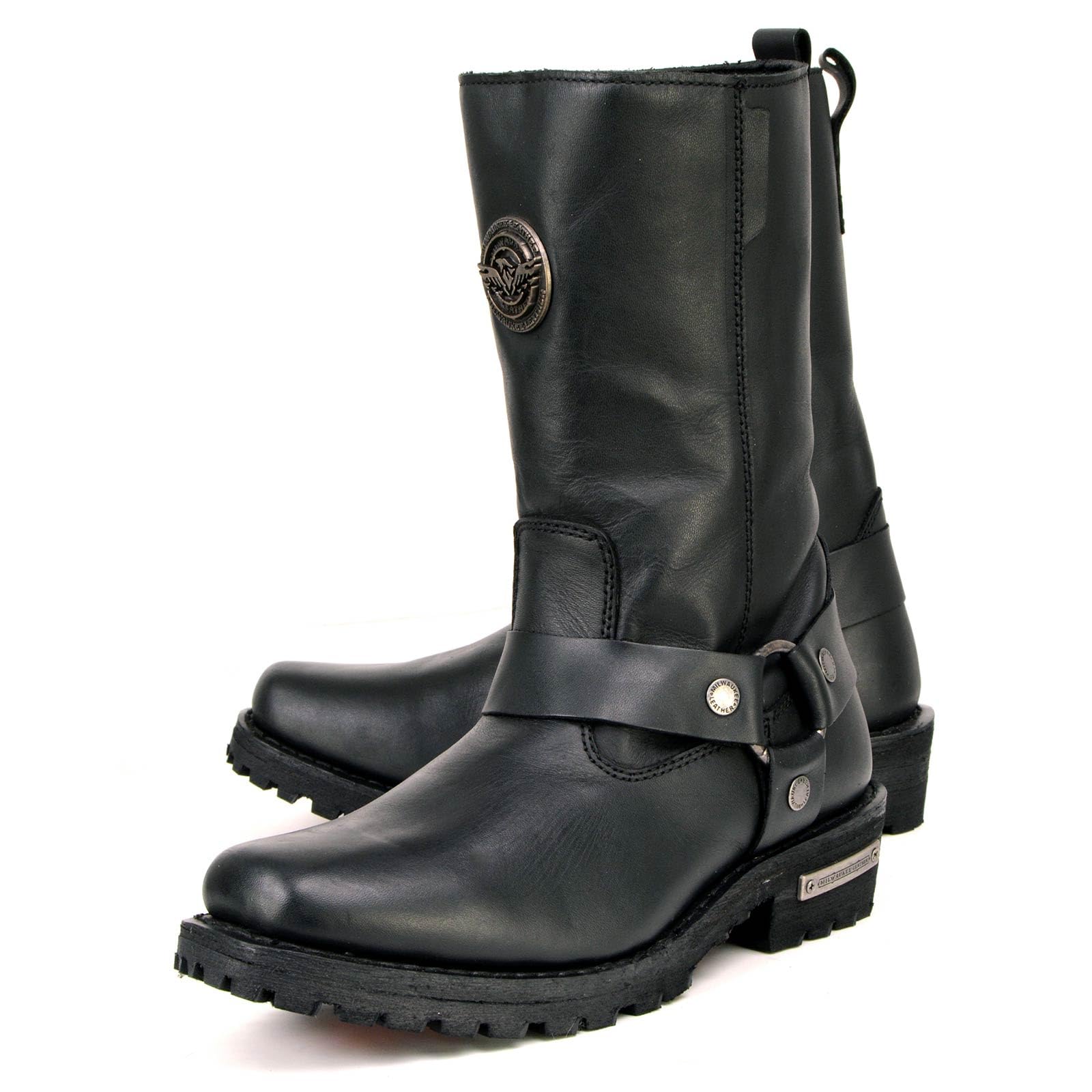 Milwaukee Leather MBL9360 Women's Black Leather 11-Inch Classic Harness Square Toe Motorcycle Boots - 7.5