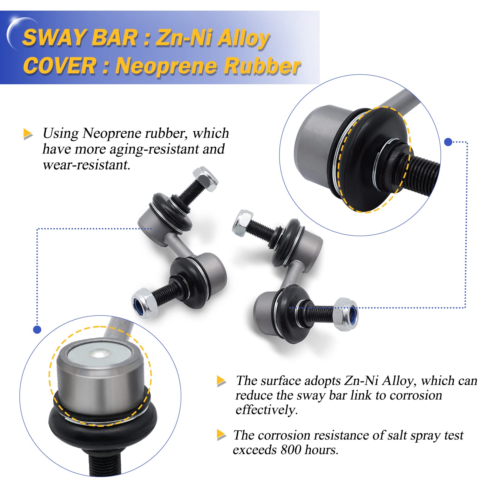 K90454 K90455 Zinc-Nickel Alloy Front Stabilizer Sway Bar Links For 2001-2005 Honda Civic/2002-2006 Honda Cr-V /2003-2011 Honda