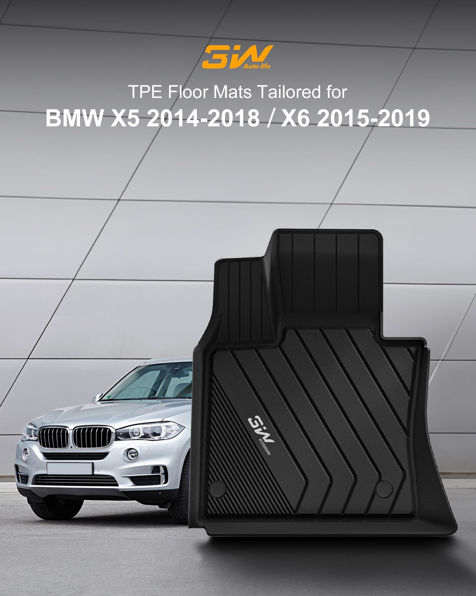 3W Bmw X5 Floor Mats & Cargo Liner Fit For Bmw X5 2014 2015 2016 2017 2018, Tpe All-Weather Custom Fit Full Set Harmless Heavy D