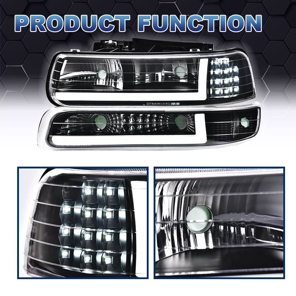 Pit66 Led Headlights, Compatible With 99-02 Chevy Silverado 1500 2500/01-02 Silverado 1500Hd 2500Hd 3500/00-06 Tahoe Suburban 1500 2500 Clear Lens Black Housing Clear Reflector