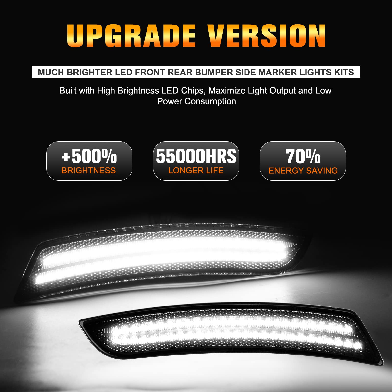 LED Side Marker Lights Front Rear Bumper Fender Marker Lamps for 2016-2023 Chevy Camaro White Reflectors Smoked Len, 4PCS
