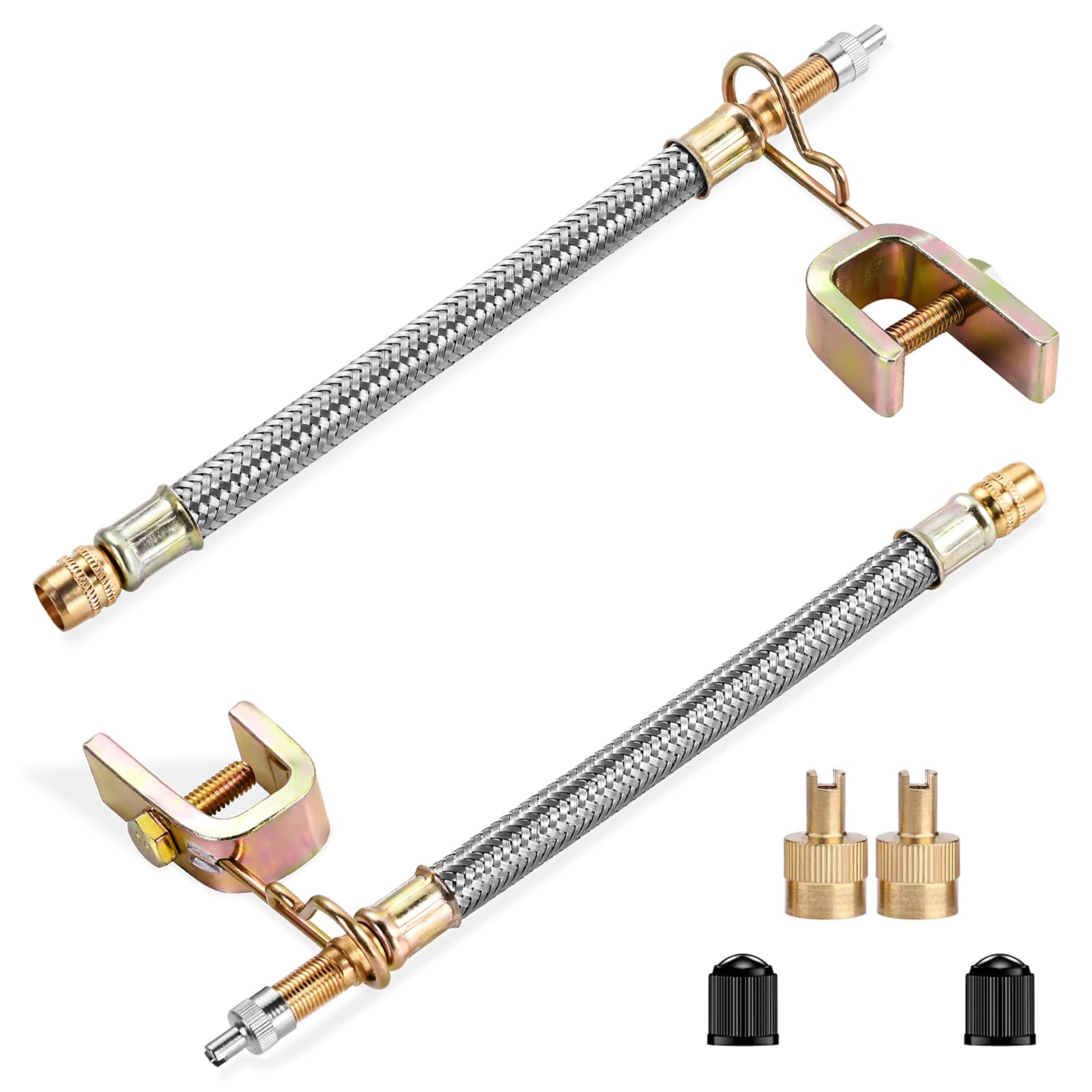 2Pcs 7/180Mm Flexible Valve Stem Extenders Stainless Steel Tyre Tire Valve Stem Extension Adaptors Car Truck Trailer Rv Trailer Vehicle (2Pcs 7/180Mm)