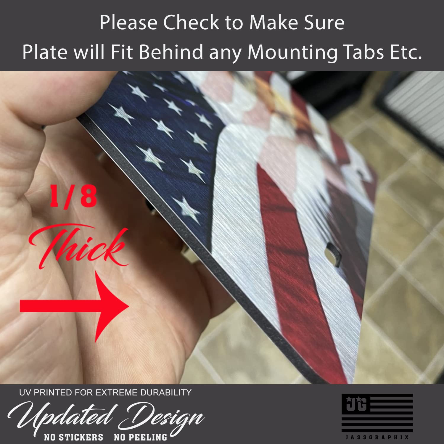 American Flag License Plate On 1/8 Brushed Aluminum Composite Heavy Duty Patriot Usa Car Tag Eagle Edition