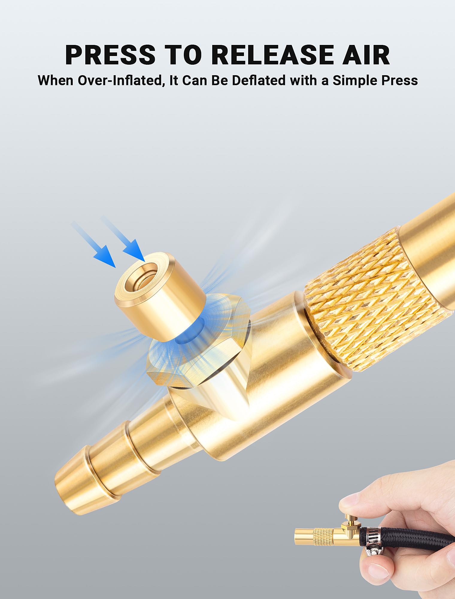 LUMITECO 2-Pack Screw On Air Chuck with 1/4'' Barb End, Twist-On Tire Chuck w/Air Bleed Valve for Portable Mini Air Compressor,