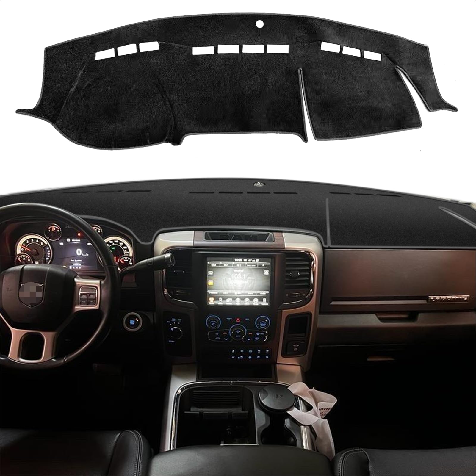 POSAID Dash Cover for Dodge Ram 1500 2500 3500 Dashboard Cover Mat Custom Fit 2010-2018 Dodge Ram Dash Mat Protector, Black