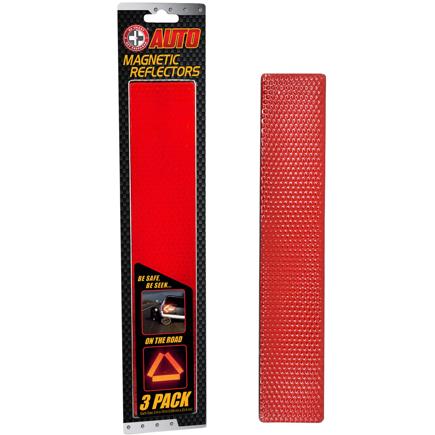 Be Smart Get Prepared Magnetic Reflector 3-Pack, Metal, Red and Black, Model 21AUT24005RED