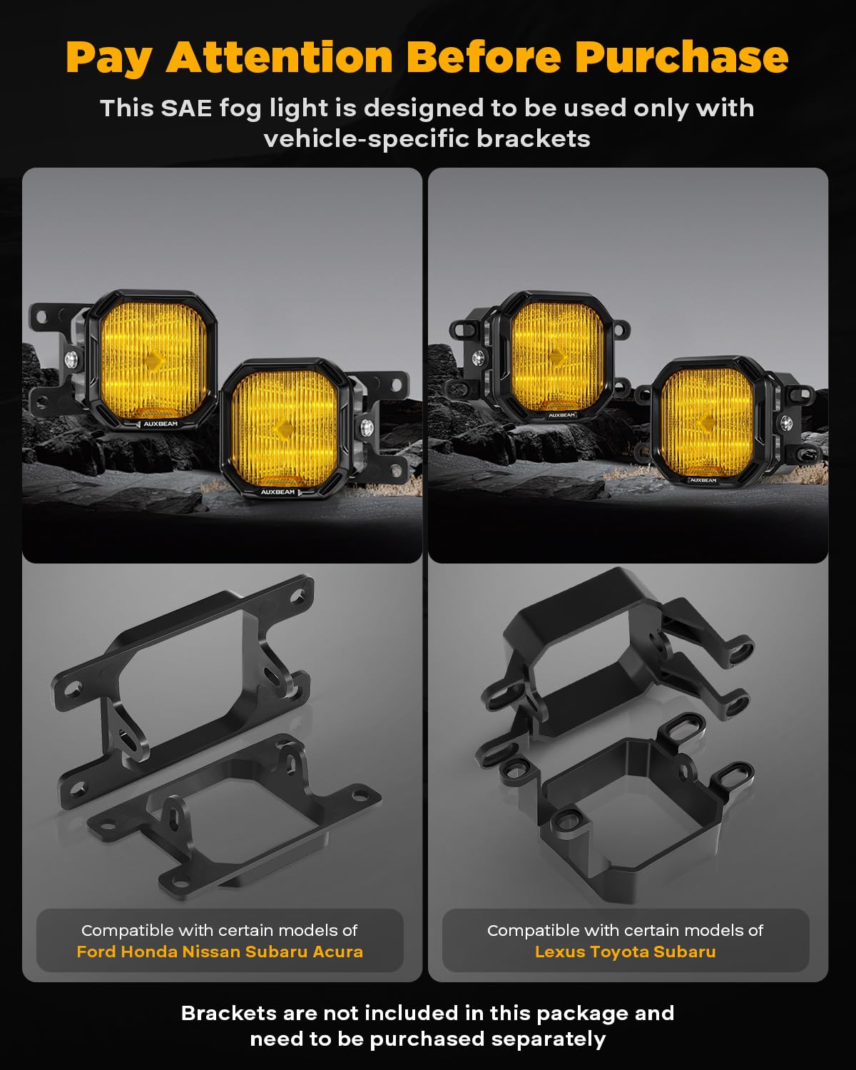 Auxbeam Color Play Series Sae Fog Lights, No Brackets Included, 3 Inch Led Fog Lights With Amber/White Drl & Turn Signal, Dual C