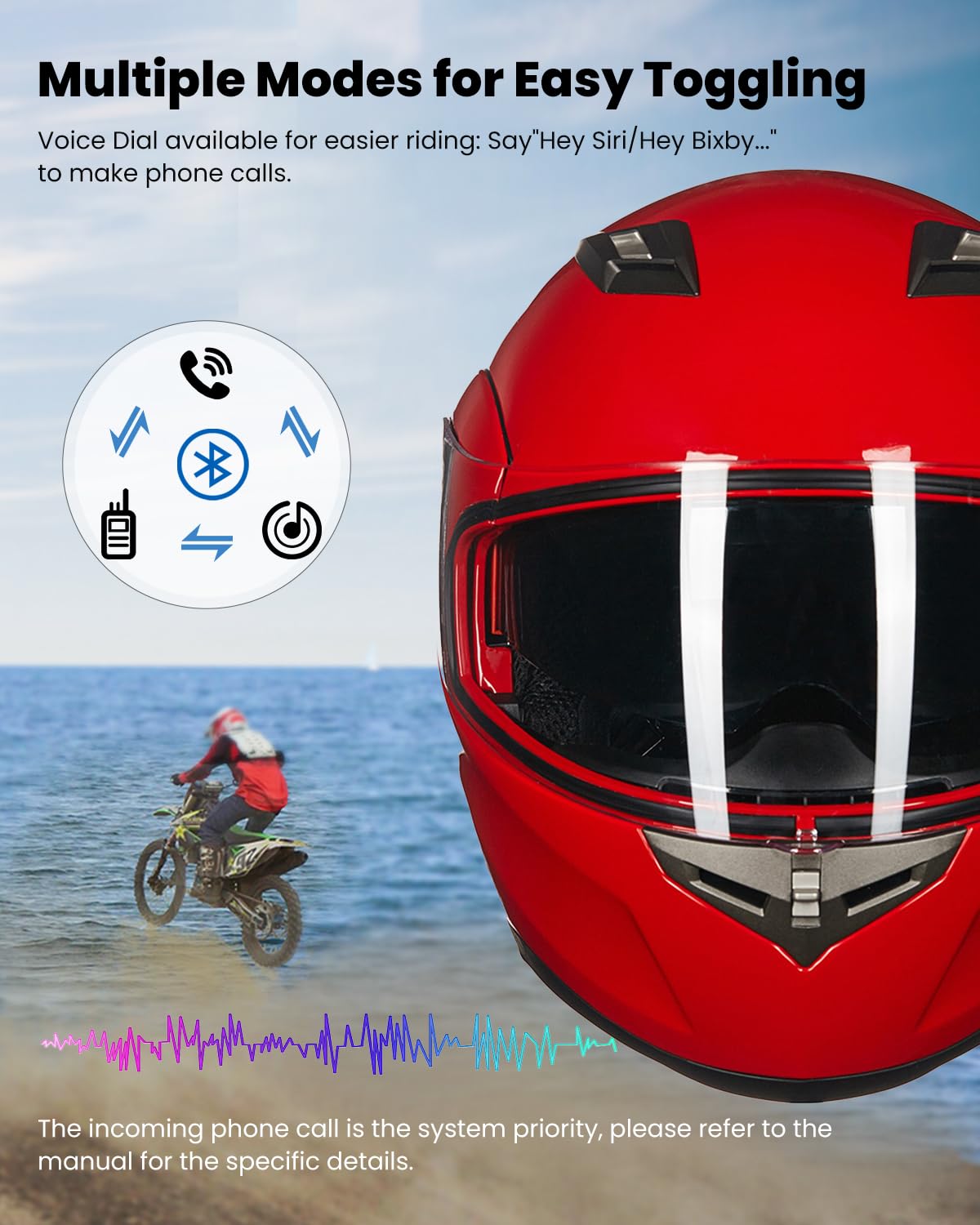 Ilm Bluetooth Integrated Modular Flip Up Full Face Motorcycle Helmet Sun Shield Mp3 Intercom Model 953Pro (L, Red)